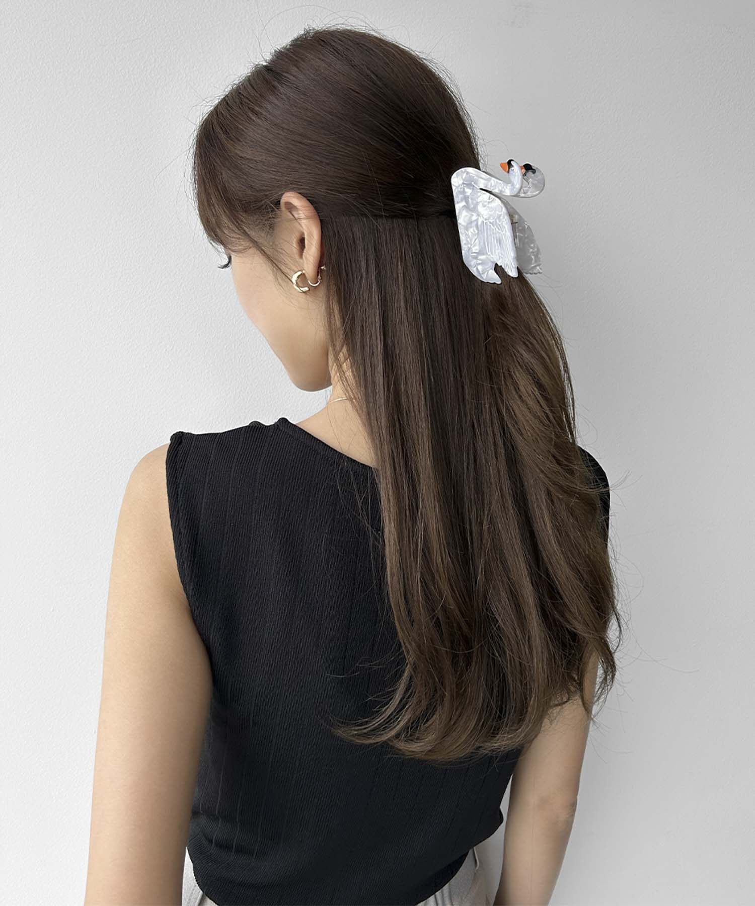 ガール GIRL アニマルモチーフ 楽器モチーフ バレッタ ヘアクリップ 大きめ ハーフアップ ヘアアクセサリー バンスクリップ (C:白鳥) C:白鳥