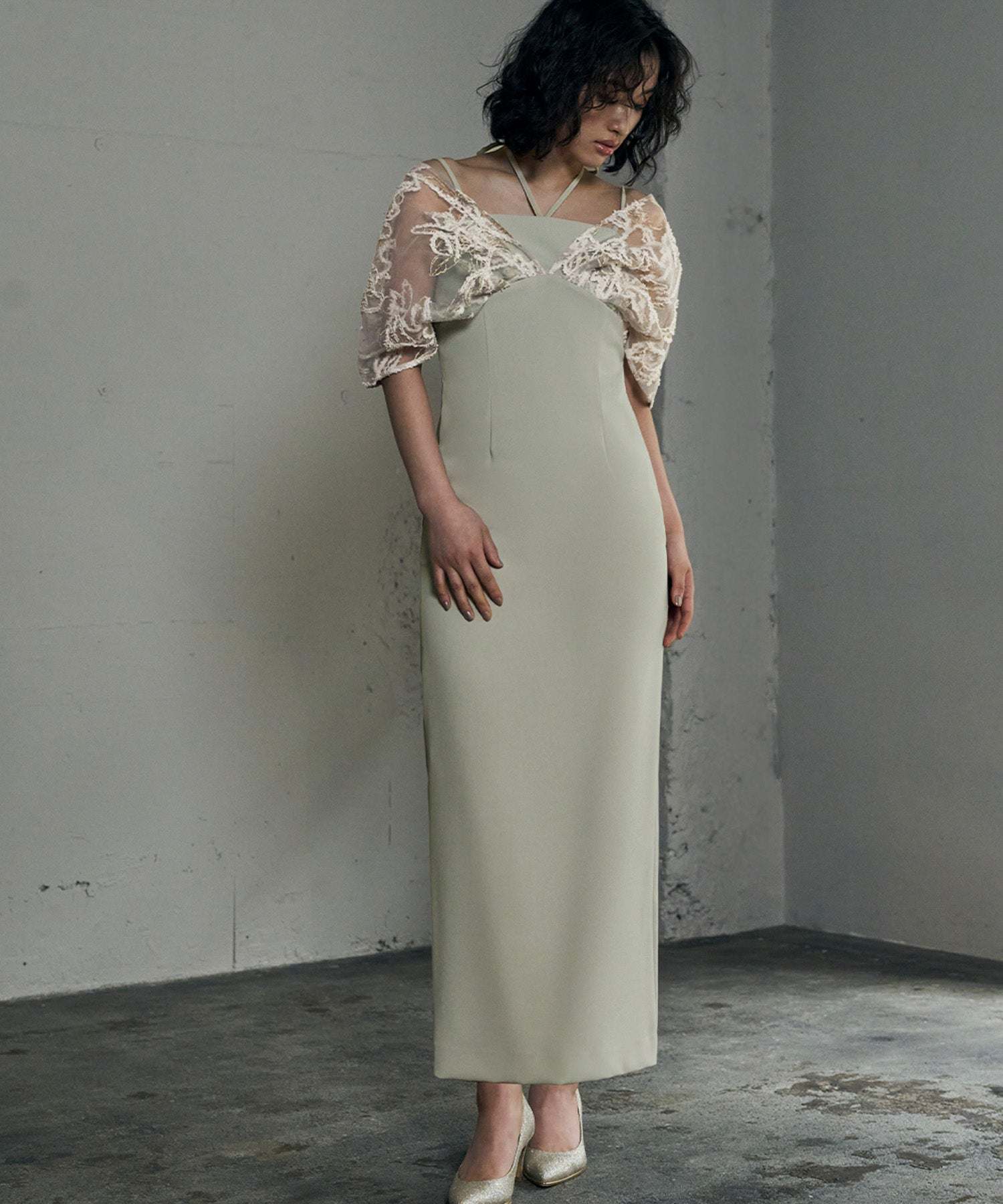 ガール GIRL フェザーフラワードロップショルダー ロング 結婚式 ワンピース パーティードレス オケージョンドレス お呼ばれ 二次会 成人式 同窓会 (ミント) ミント