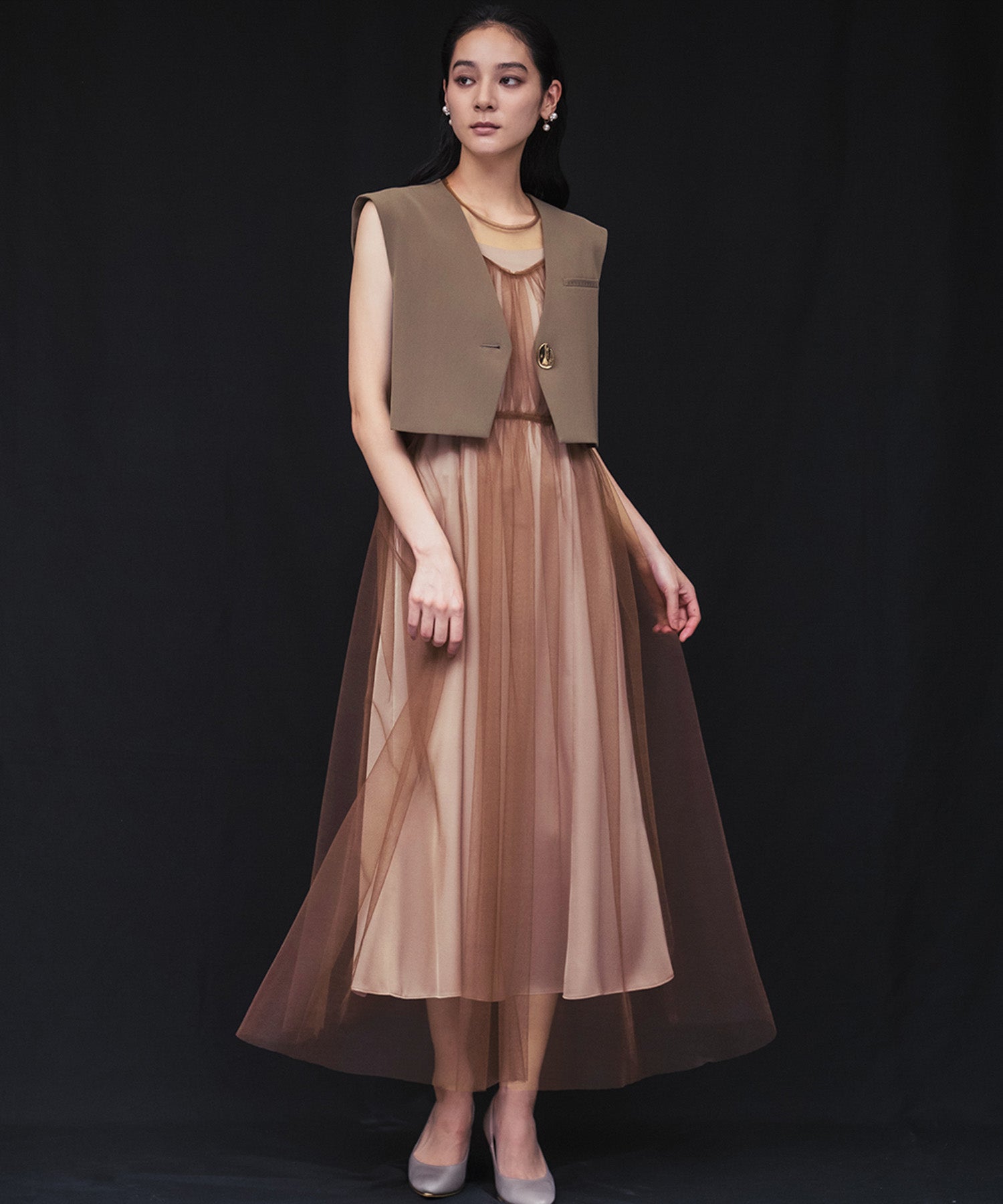 ANDRESD ドレス タフタチュールベストセットドレス / taffeta tulle