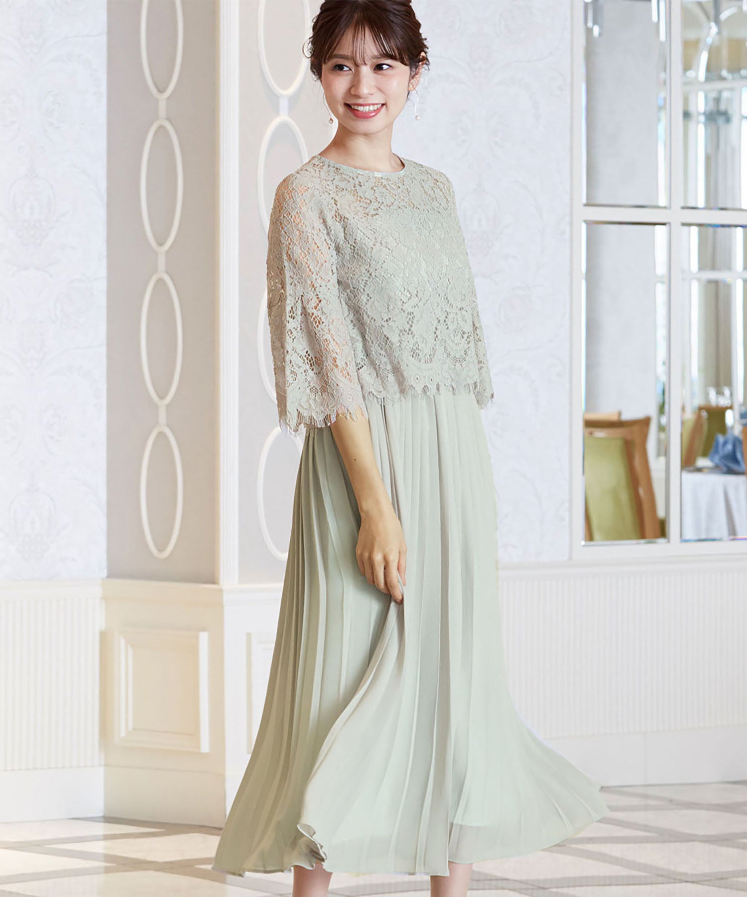 ガール GIRL レースブラウス&プリーツスカートドッキング結婚式ワンピースドレス