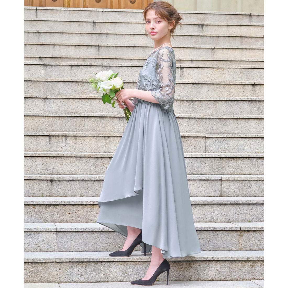 Girl Lace Panel Sheer Flare Long Wedding Dress Party Dress Occasion Dr