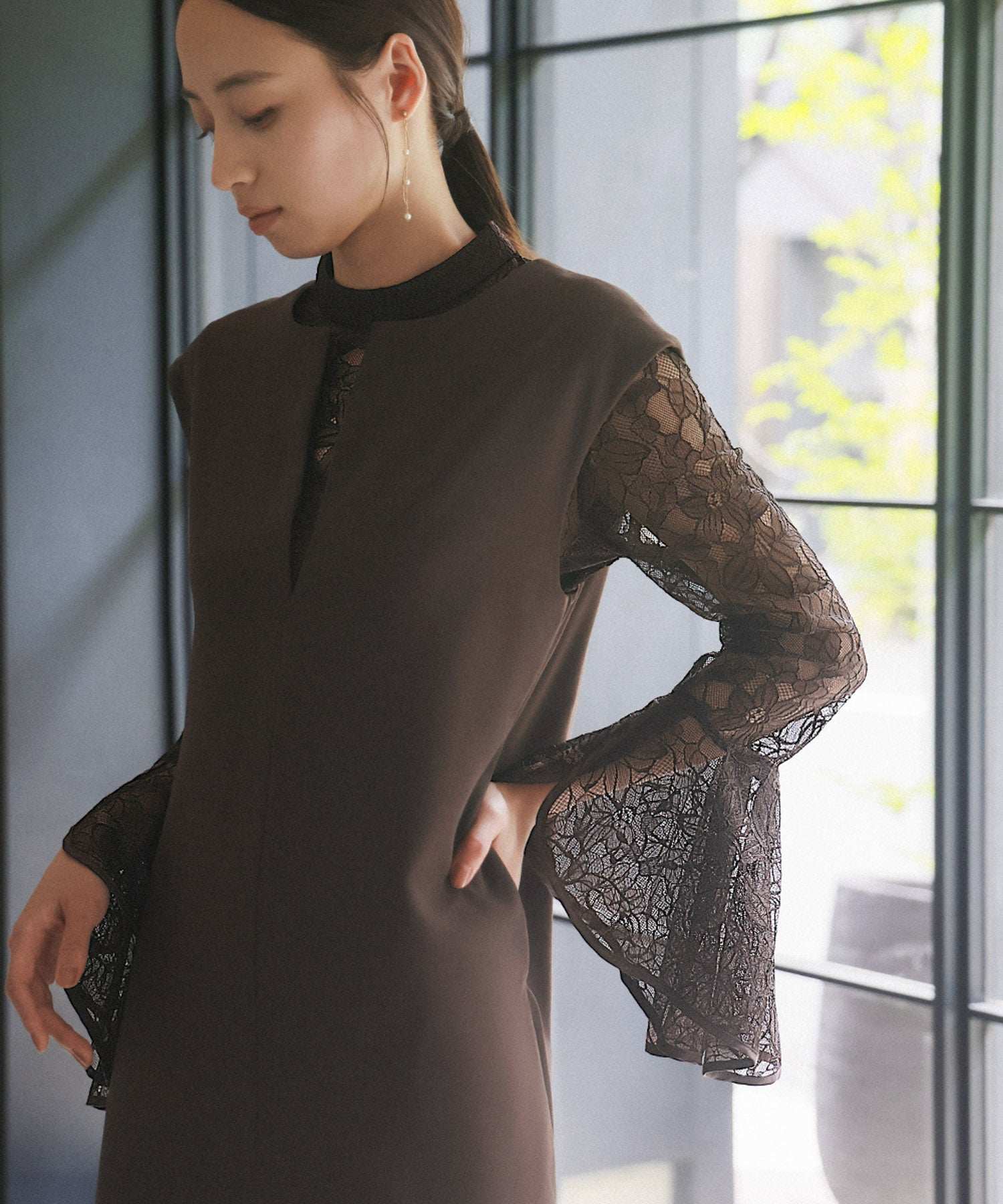 Girl Lace Bell Sleeve Blouse and Jumper Skirt Layered Mermaid Long Wedding Dress Party Dress Occasion Dress Invitation Second Party Coming of Age Ceremony Reunion Maternity Pregnant