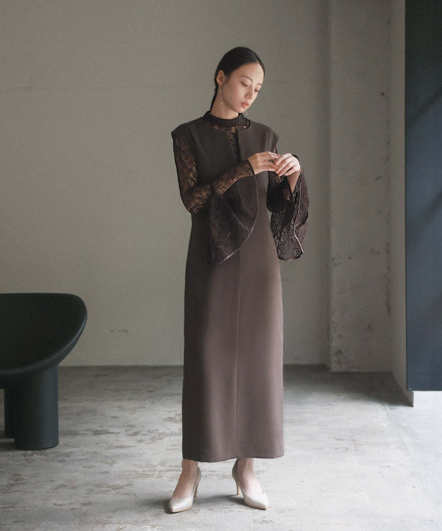 Girl Lace Bell Sleeve Blouse and Jumper Skirt Layered Mermaid Long Wedding Dress Party Dress Occasion Dress Invitation Second Party Coming of Age Ceremony Reunion Maternity Pregnant