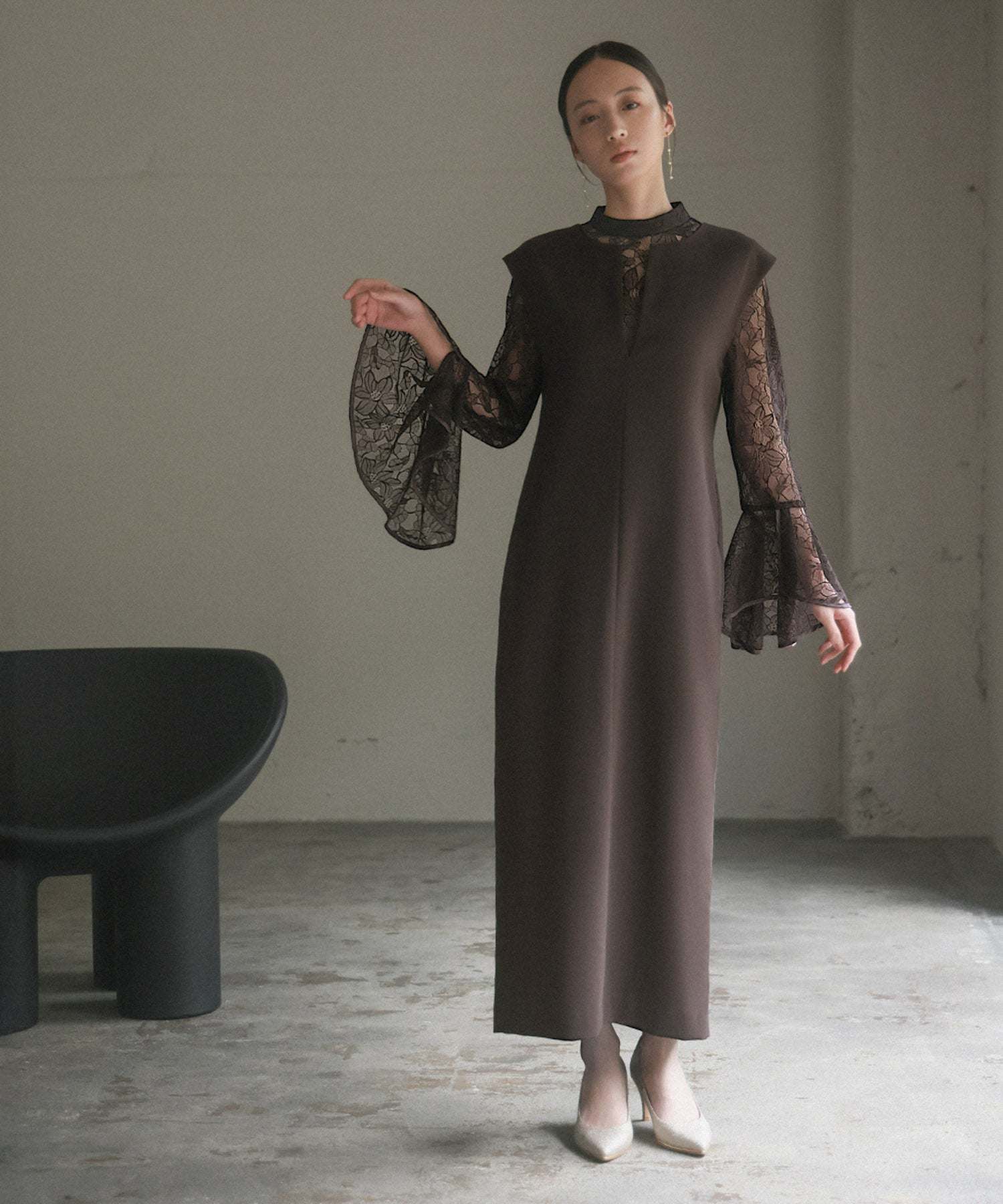 Girl Lace Bell Sleeve Blouse and Jumper Skirt Layered Mermaid Long Wedding Dress Party Dress Occasion Dress Invitation Second Party Coming of Age Ceremony Reunion Maternity Pregnant