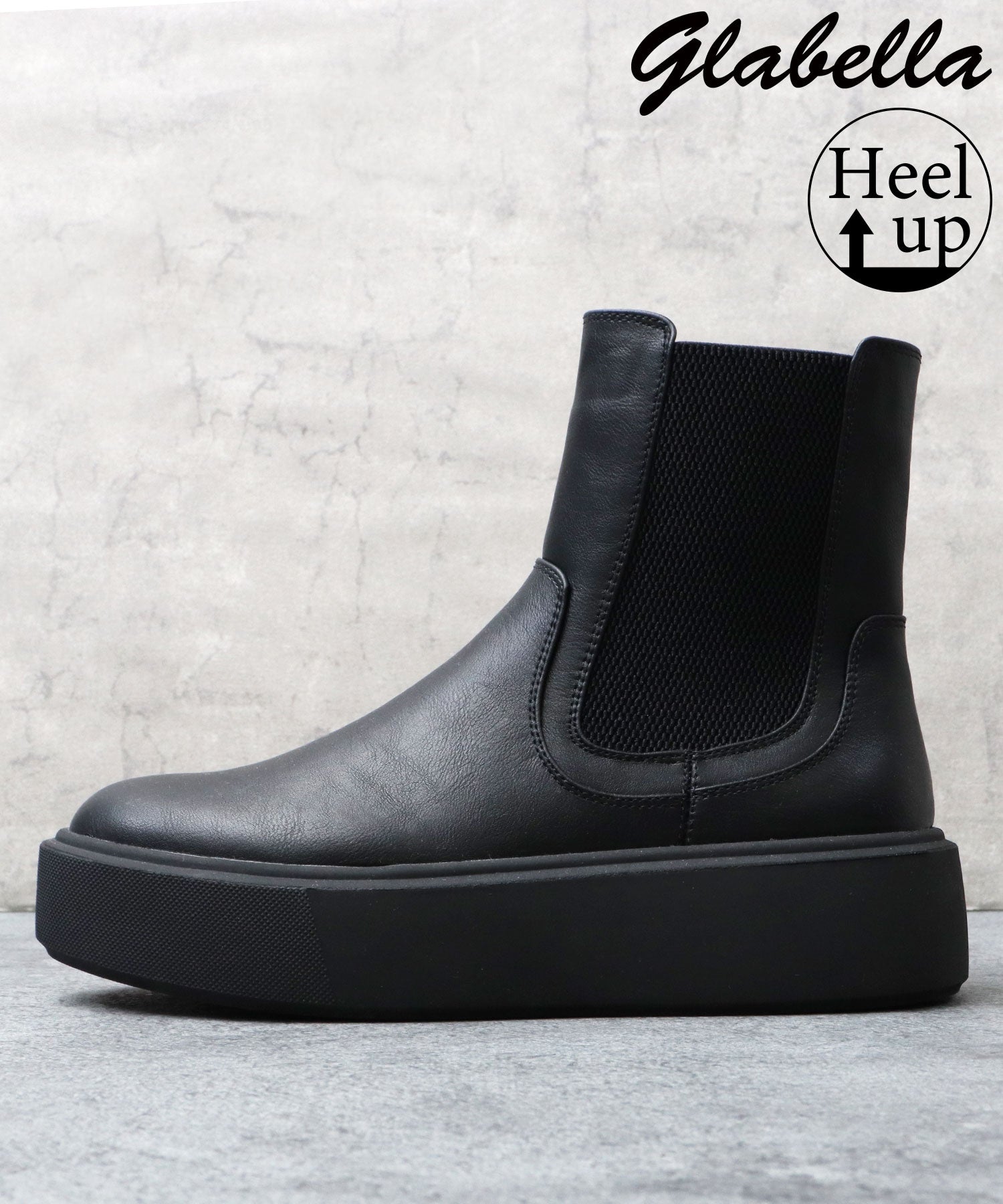 グラベラ glabella glabella グラベラ 厚底 平台 運動鞋底 側靴 Chelsea靴 男士靴 黑色 黑色 簡約