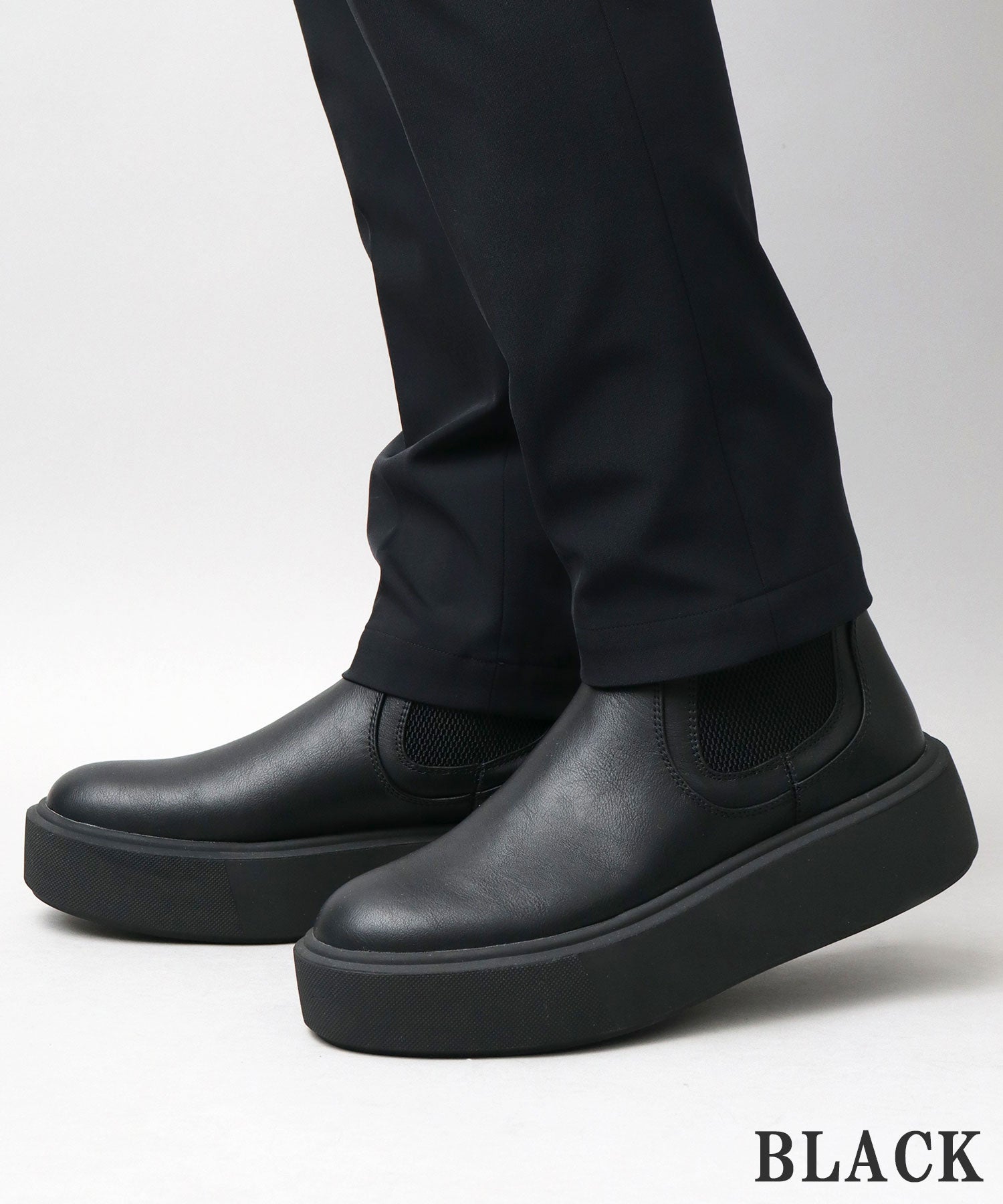 グラベラ glabella glabella グラベラ 厚底 平台 運動鞋底 側靴 Chelsea靴 男士靴 黑色 黑色 簡約