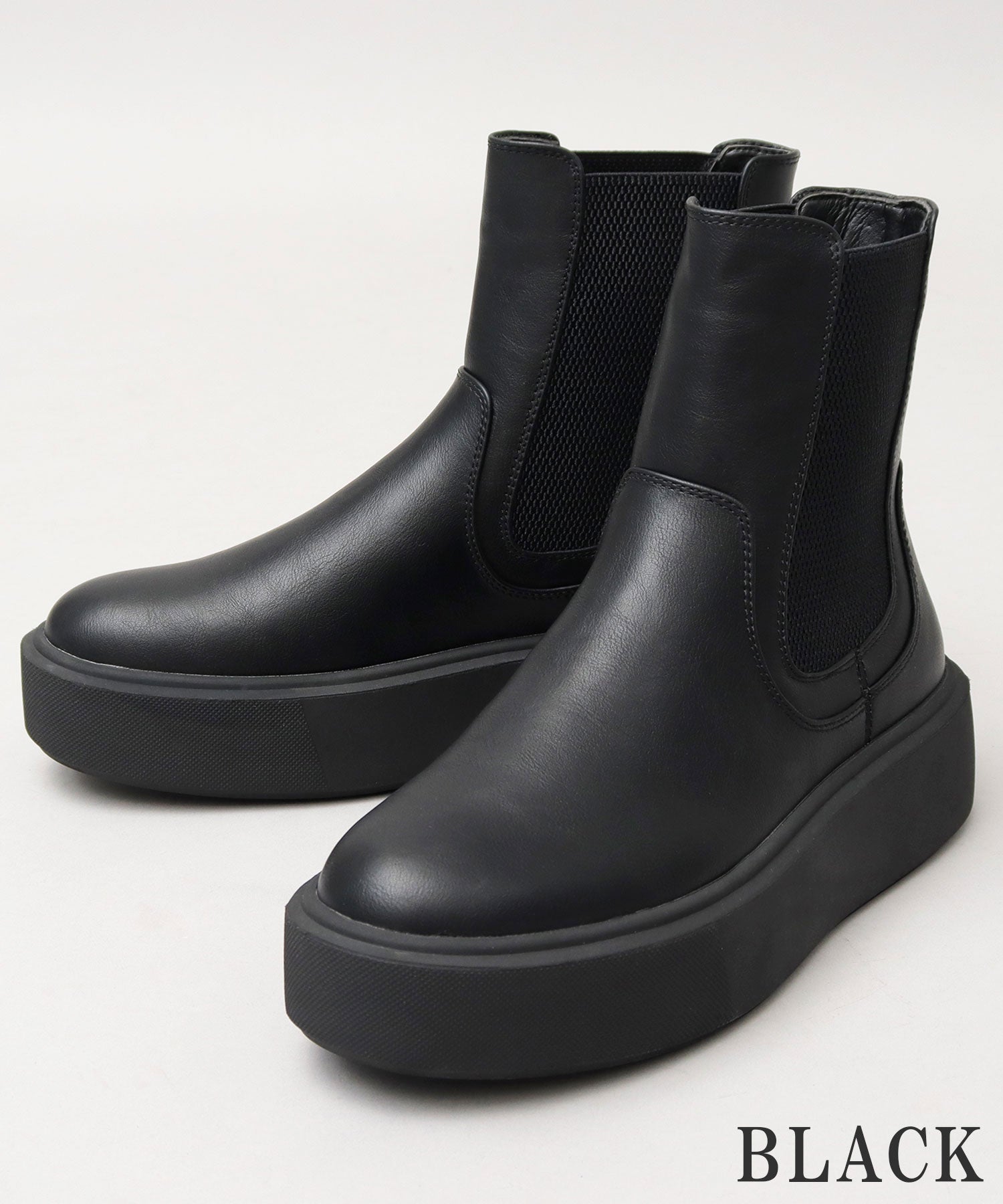 グラベラ glabella glabella グラベラ 厚底 平台 運動鞋底 側靴 Chelsea靴 男士靴 黑色 黑色 簡約