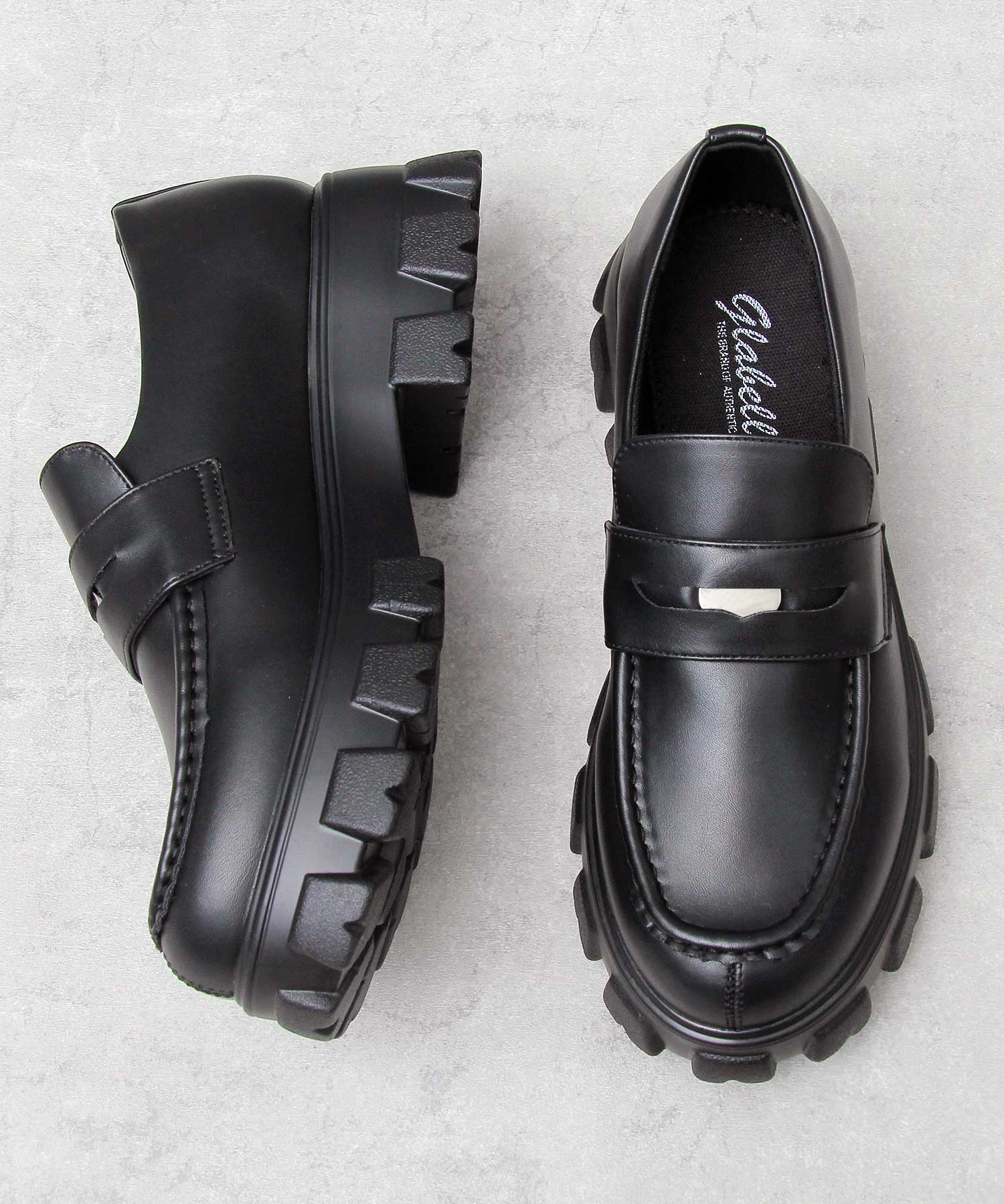 グラベラ glabella コインローファー 厚底 ローファー トラックソール 黒,ブラック