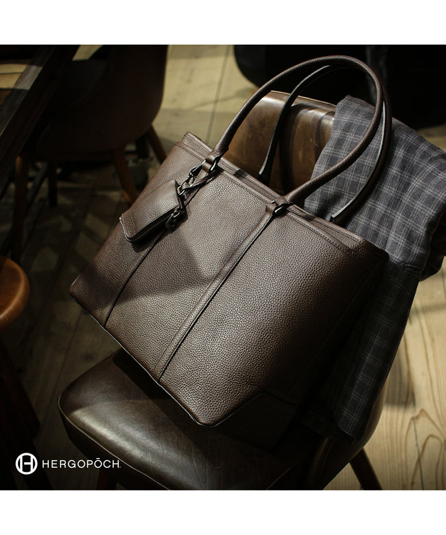 エルゴポック HERGOPOCH エルゴポック ビジネストートバッグ メンズ ブランド レザー 本革 大容量 日本製 肩掛け 大きめ ファスナー付き B4 HERGOPOCH HMーTT (ダークブラウン) ダークブラウン