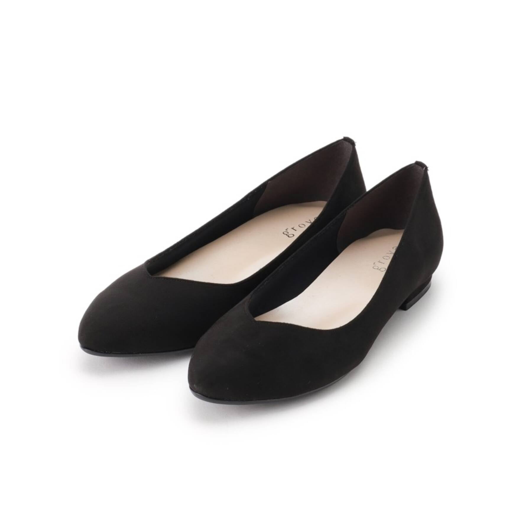 グローブ grove やわここち(R) Vカットフラットパンプス (スムースブラック) スムースブラック(019)