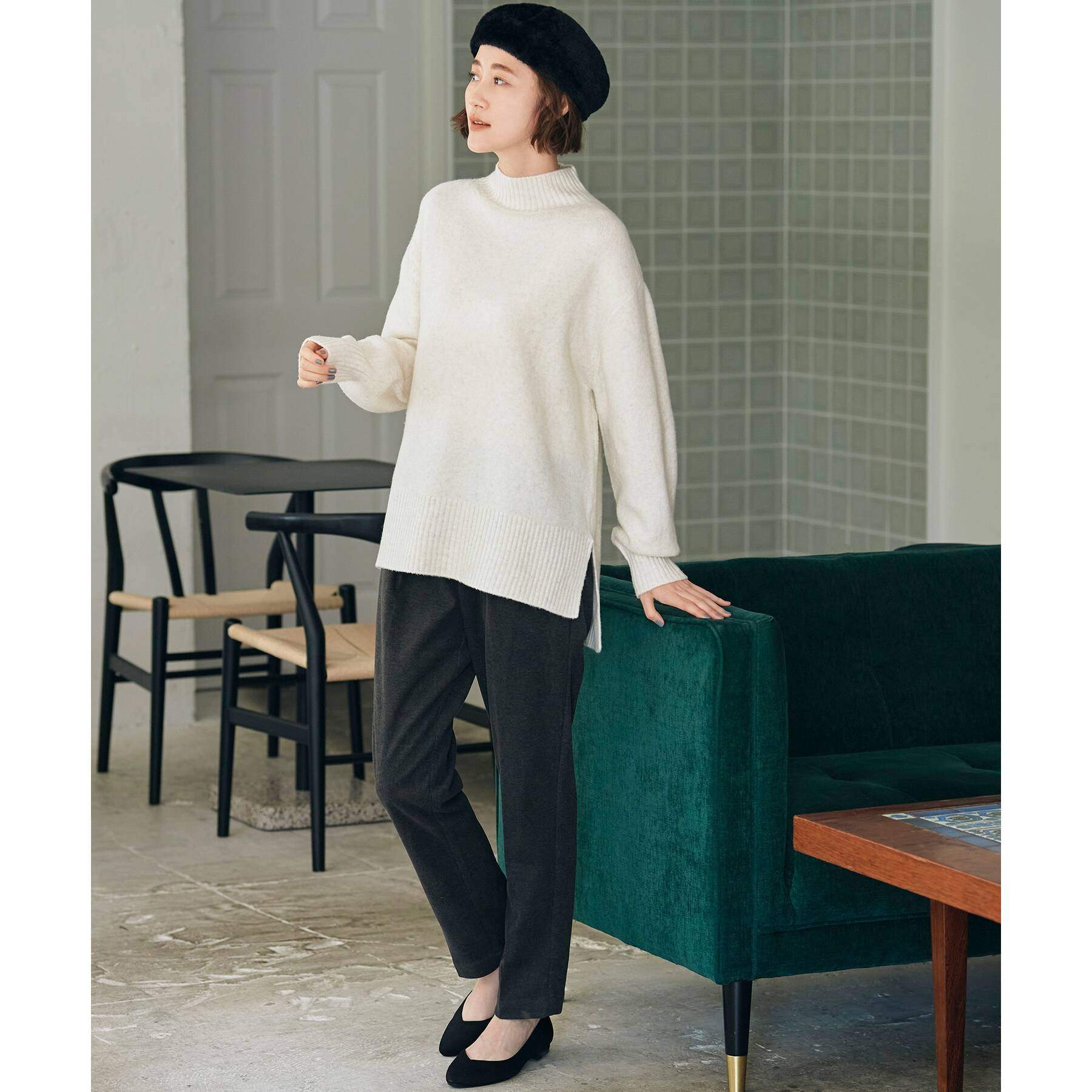 グローブ grove やわここち(R) Vカットフラットパンプス (スムースブラック) スムースブラック(019)