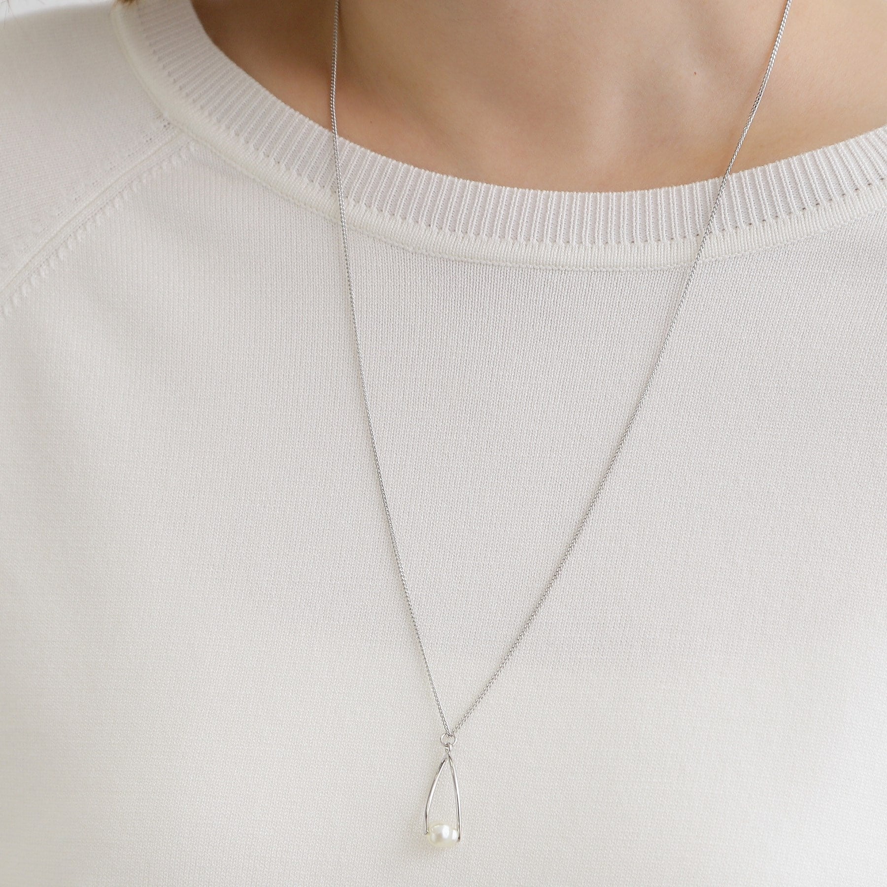 グローブ grove メタルオーバルパール調ロングネックレス (シルバー(006)) シルバー(006)