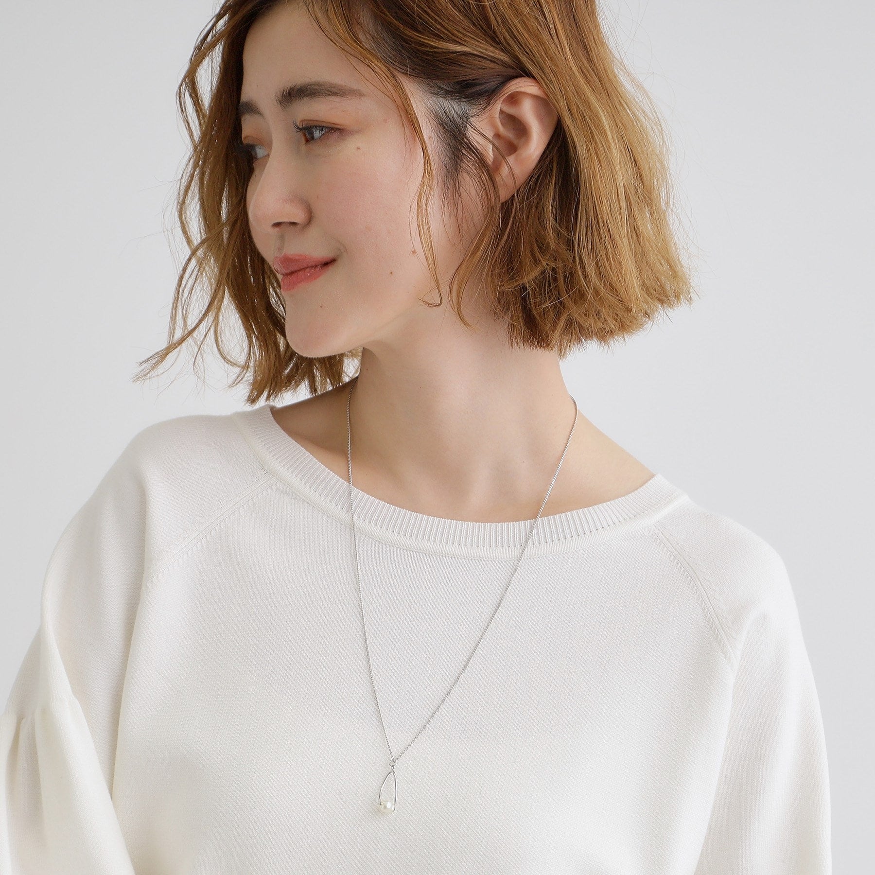 グローブ grove メタルオーバルパール調ロングネックレス (シルバー(006)) シルバー(006)