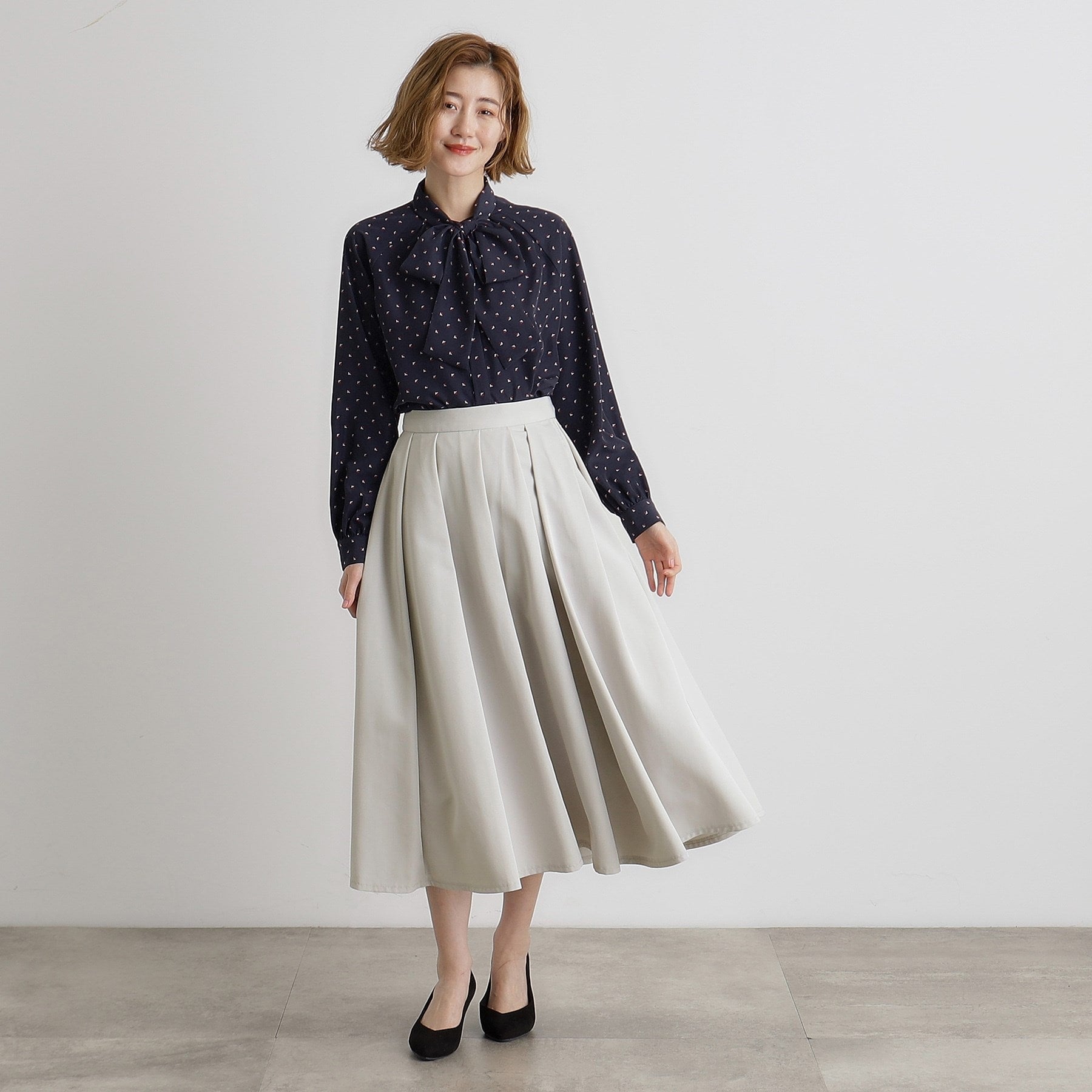 グローブ grove イレギュラータックフレアスカート (チャコールグレー(013)) チャコールグレー(013)