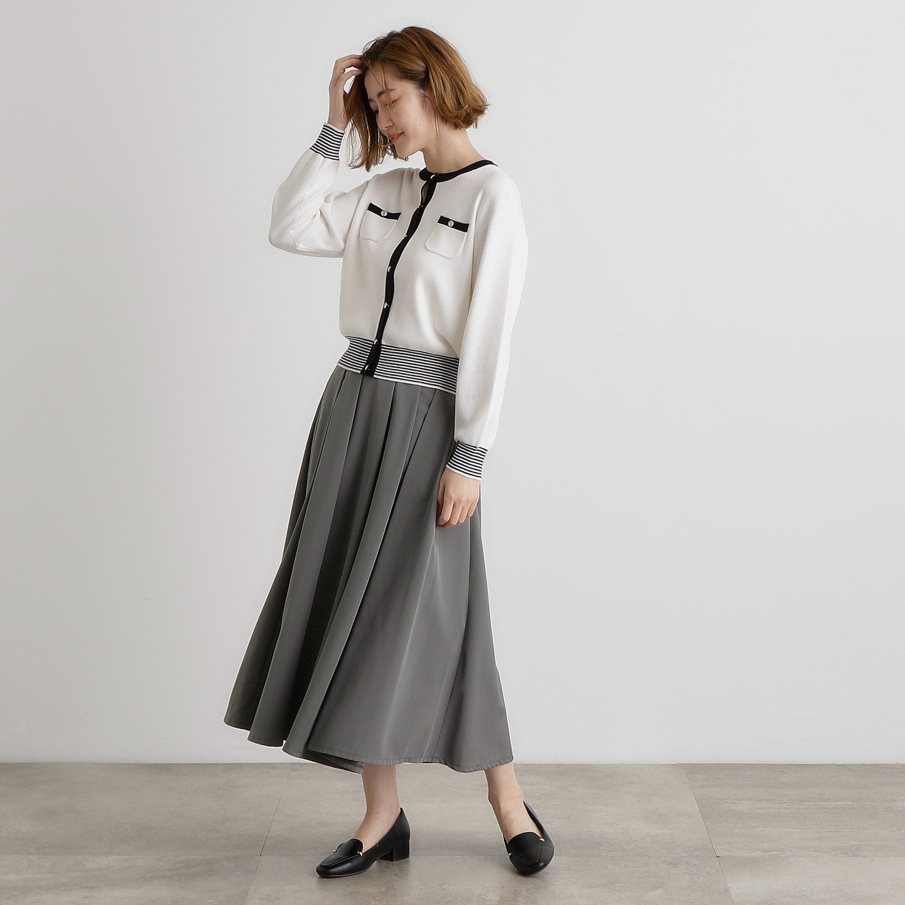 グローブ grove イレギュラータックフレアスカート (チャコールグレー(013)) チャコールグレー(013)