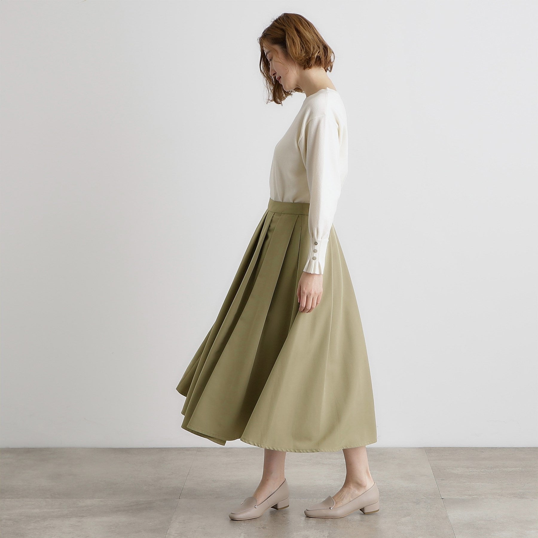 グローブ grove イレギュラータックフレアスカート (チャコールグレー(013)) チャコールグレー(013)