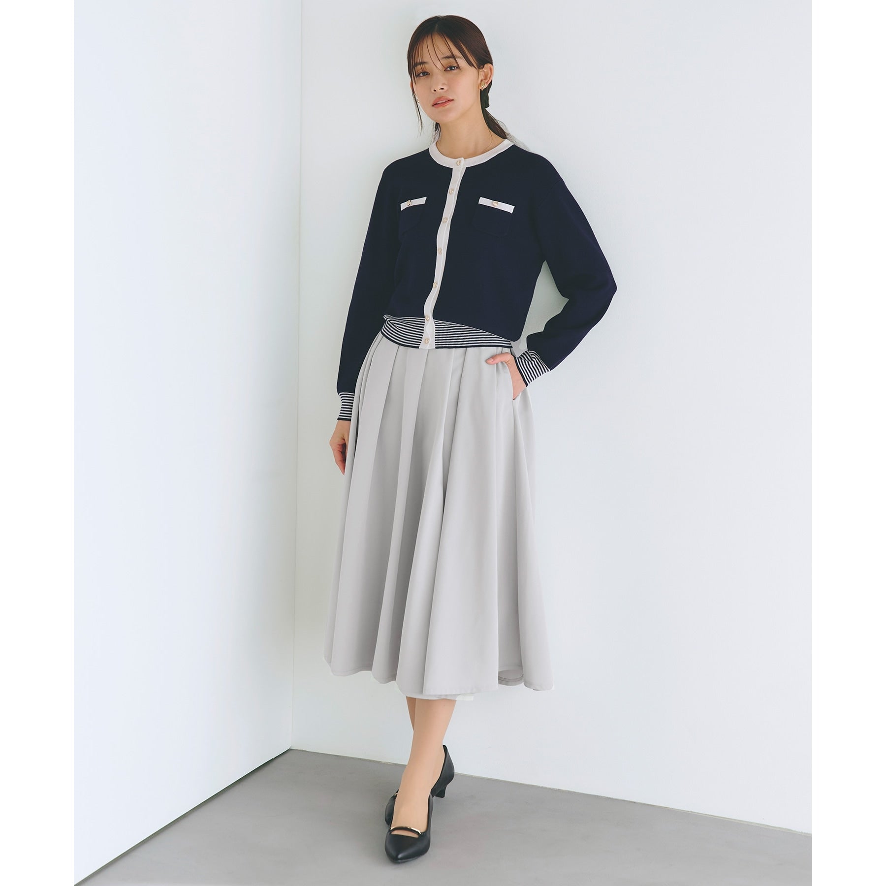 グローブ grove イレギュラータックフレアスカート (チャコールグレー(013)) チャコールグレー(013)