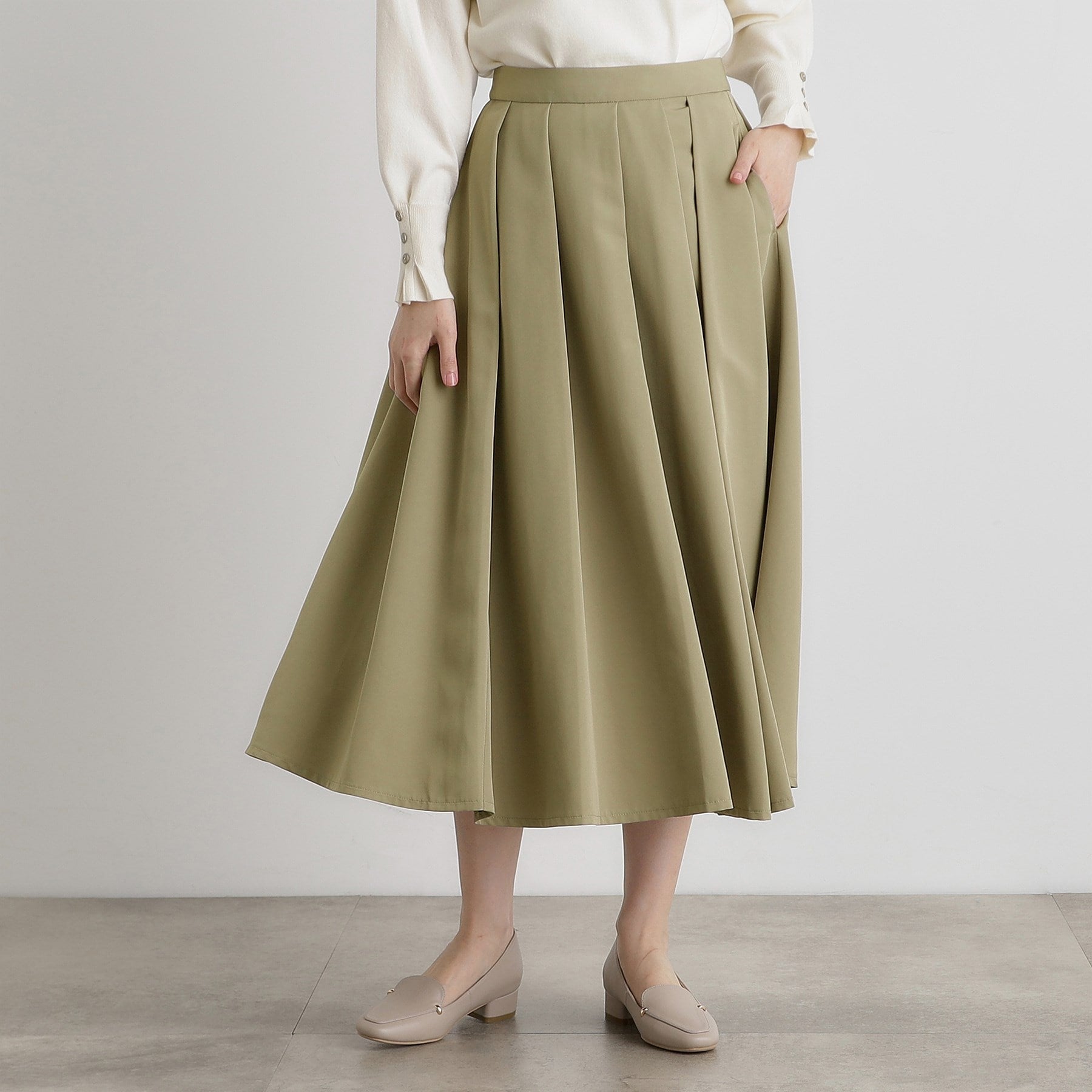 グローブ grove イレギュラータックフレアスカート (カーキ(027)) カーキ(027)