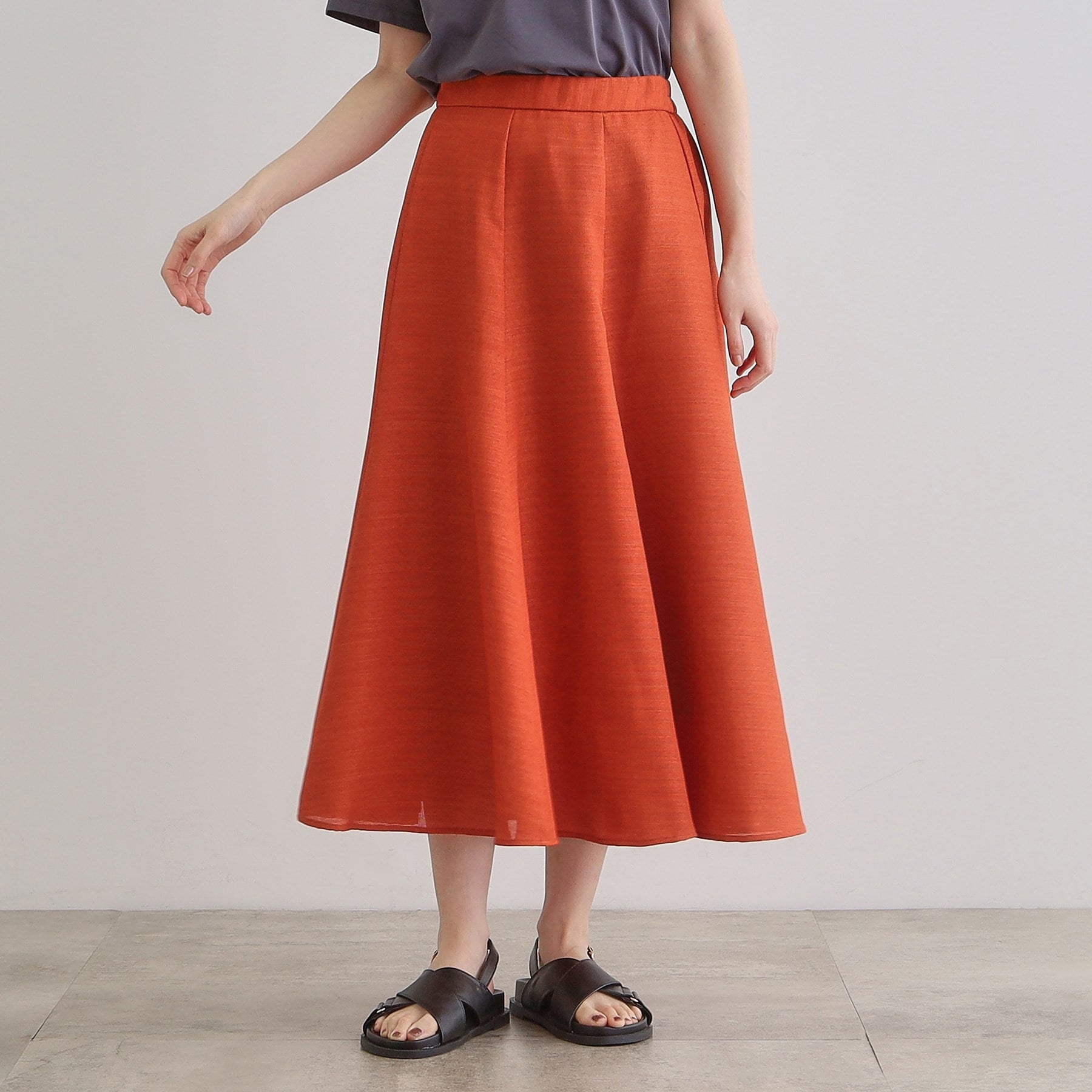 グローブ grove 麻調メッシュフレアスカート (オレンジ(066)) オレンジ(066)