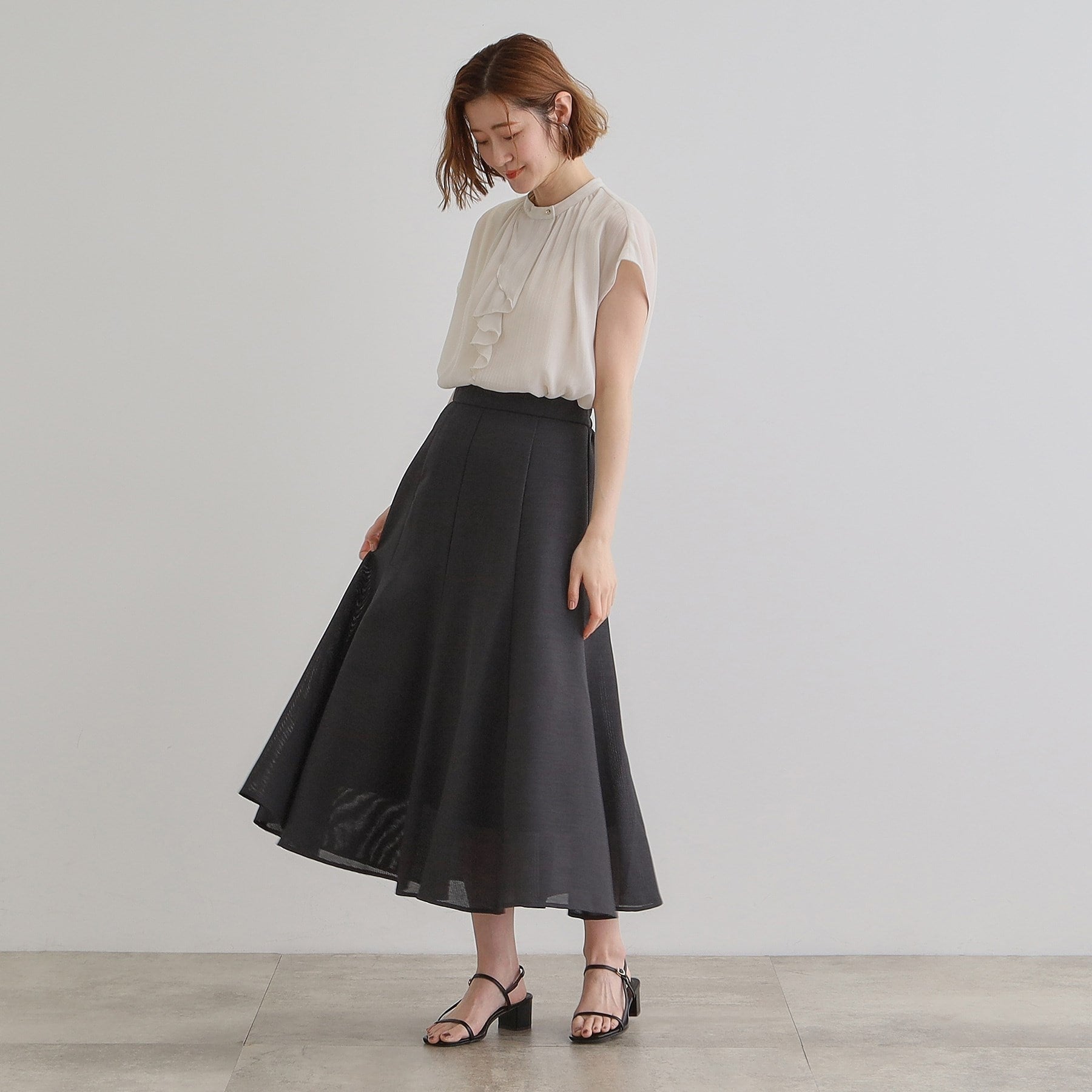 グローブ grove 麻調メッシュフレアスカート (オレンジ(066)) オレンジ(066)