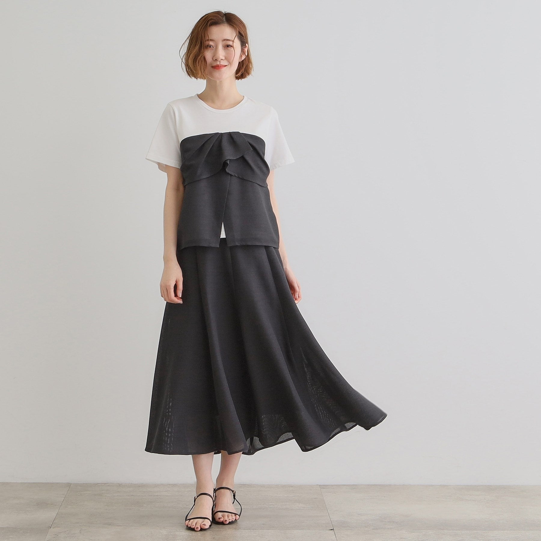 グローブ grove 麻調メッシュフレアスカート (オレンジ(066)) オレンジ(066)