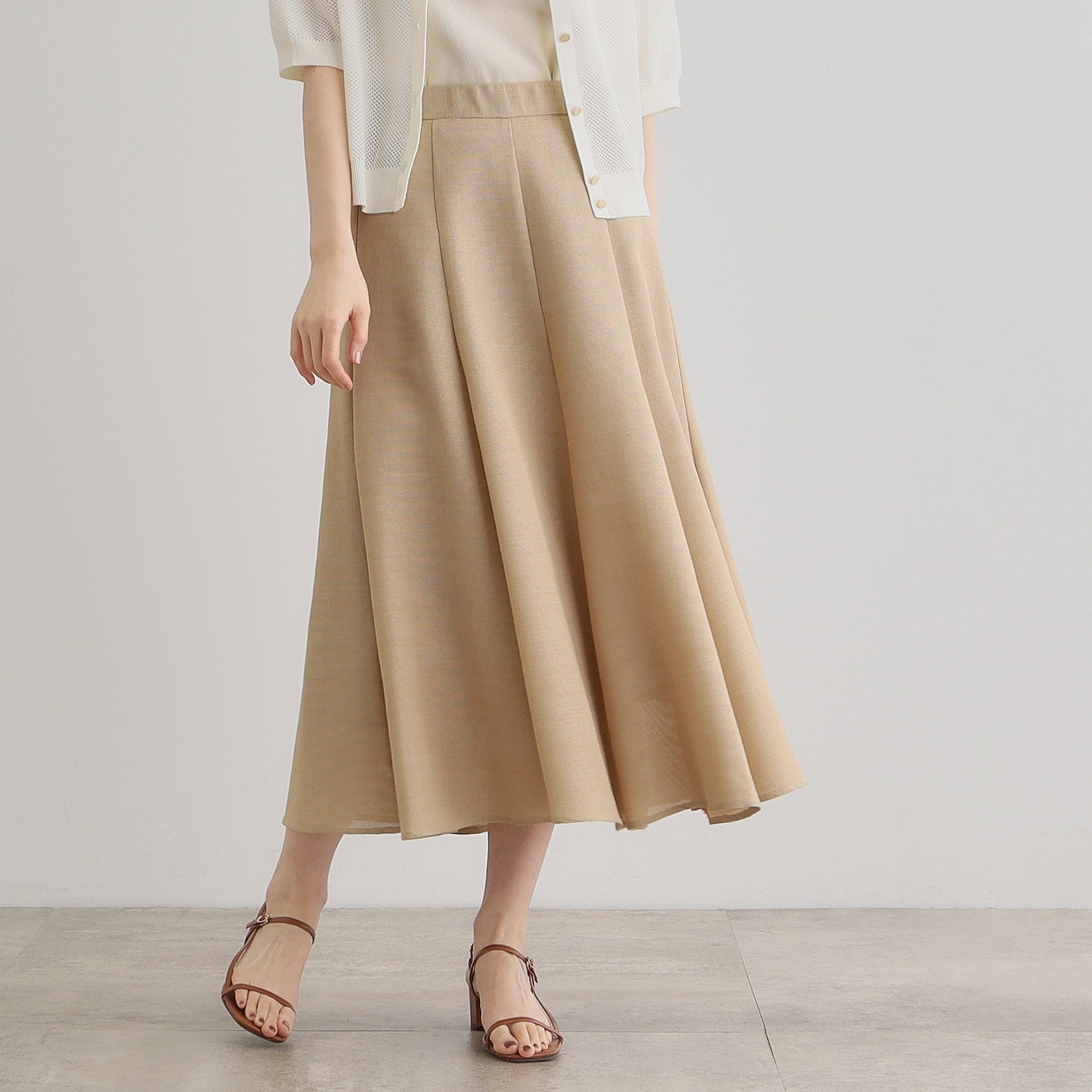 グローブ grove 麻調メッシュフレアスカート (オレンジ(066)) オレンジ(066)