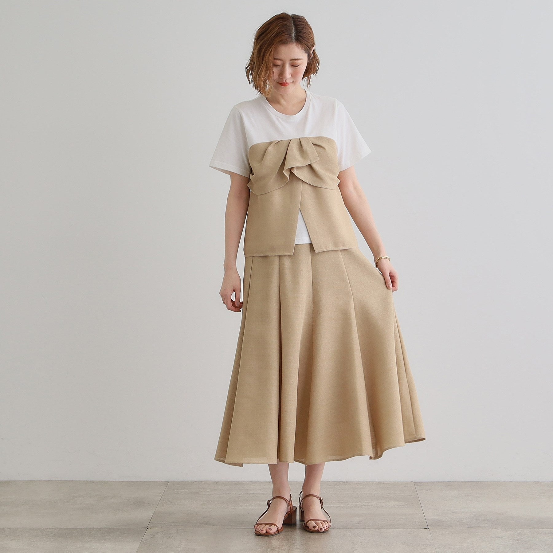 グローブ grove 麻調メッシュフレアスカート (オレンジ(066)) オレンジ(066)