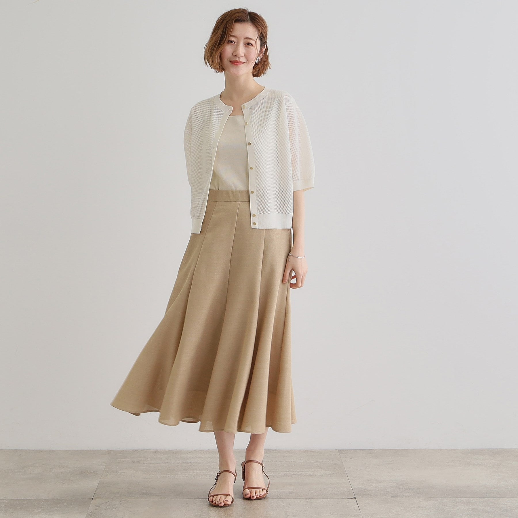 グローブ grove 麻調メッシュフレアスカート (オレンジ(066)) オレンジ(066)