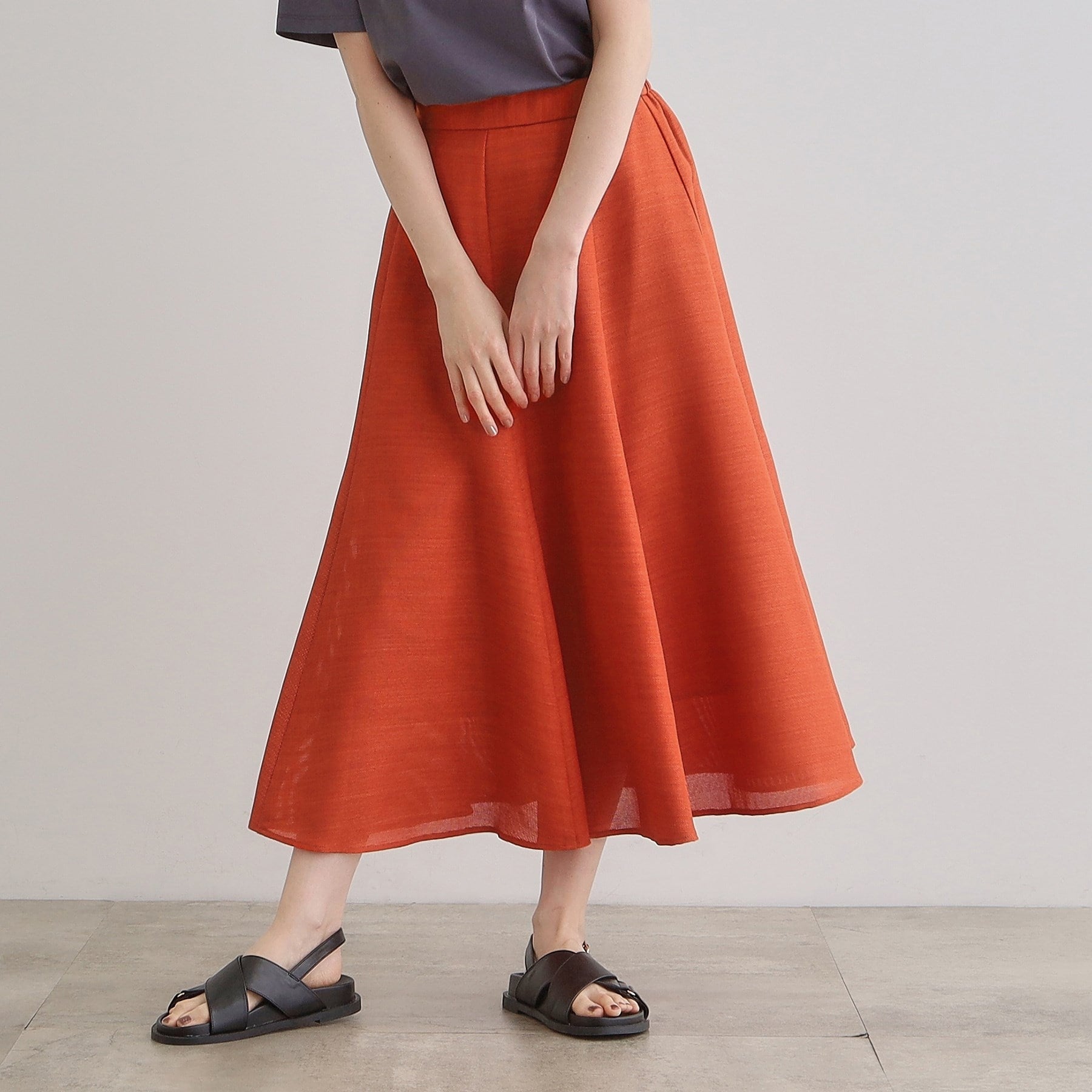 グローブ grove 麻調メッシュフレアスカート (オレンジ(066)) オレンジ(066)