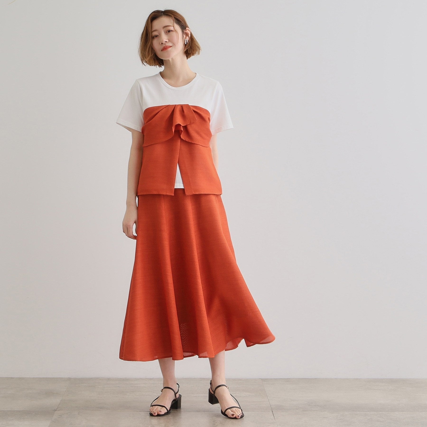 グローブ grove 麻調メッシュフレアスカート (オレンジ(066)) オレンジ(066)