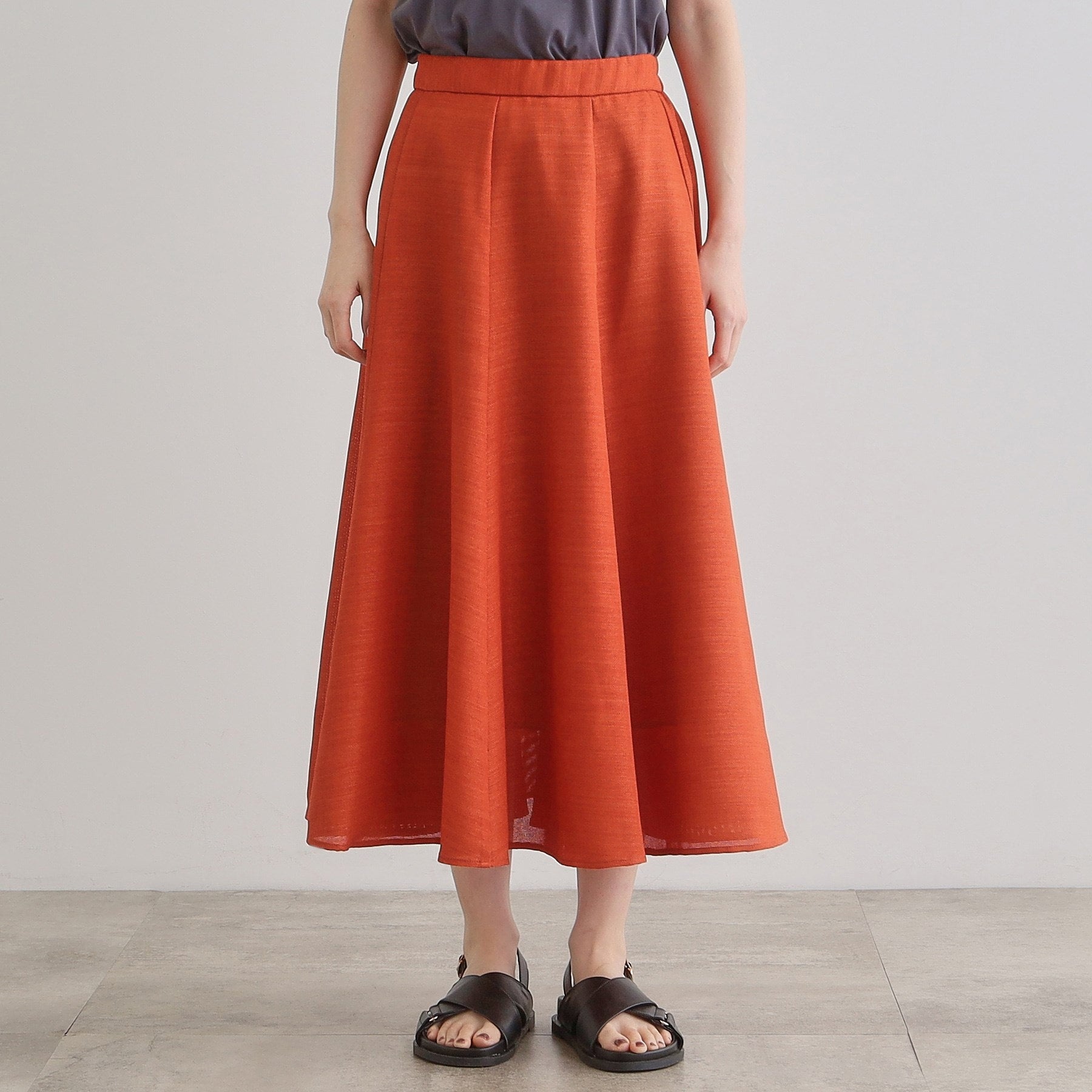 グローブ grove 麻調メッシュフレアスカート (オレンジ(066)) オレンジ(066)