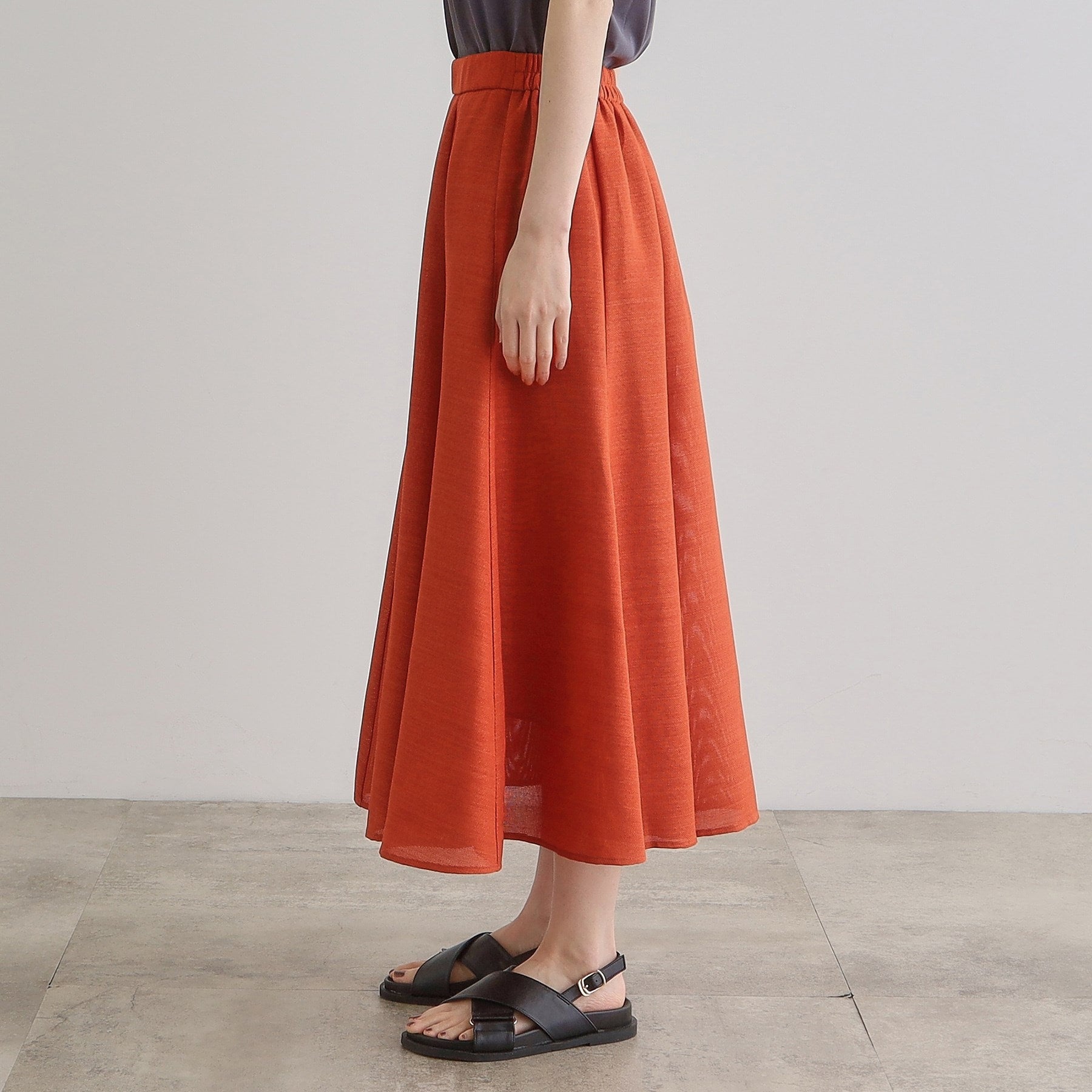 グローブ grove 麻調メッシュフレアスカート (オレンジ(066)) オレンジ(066)