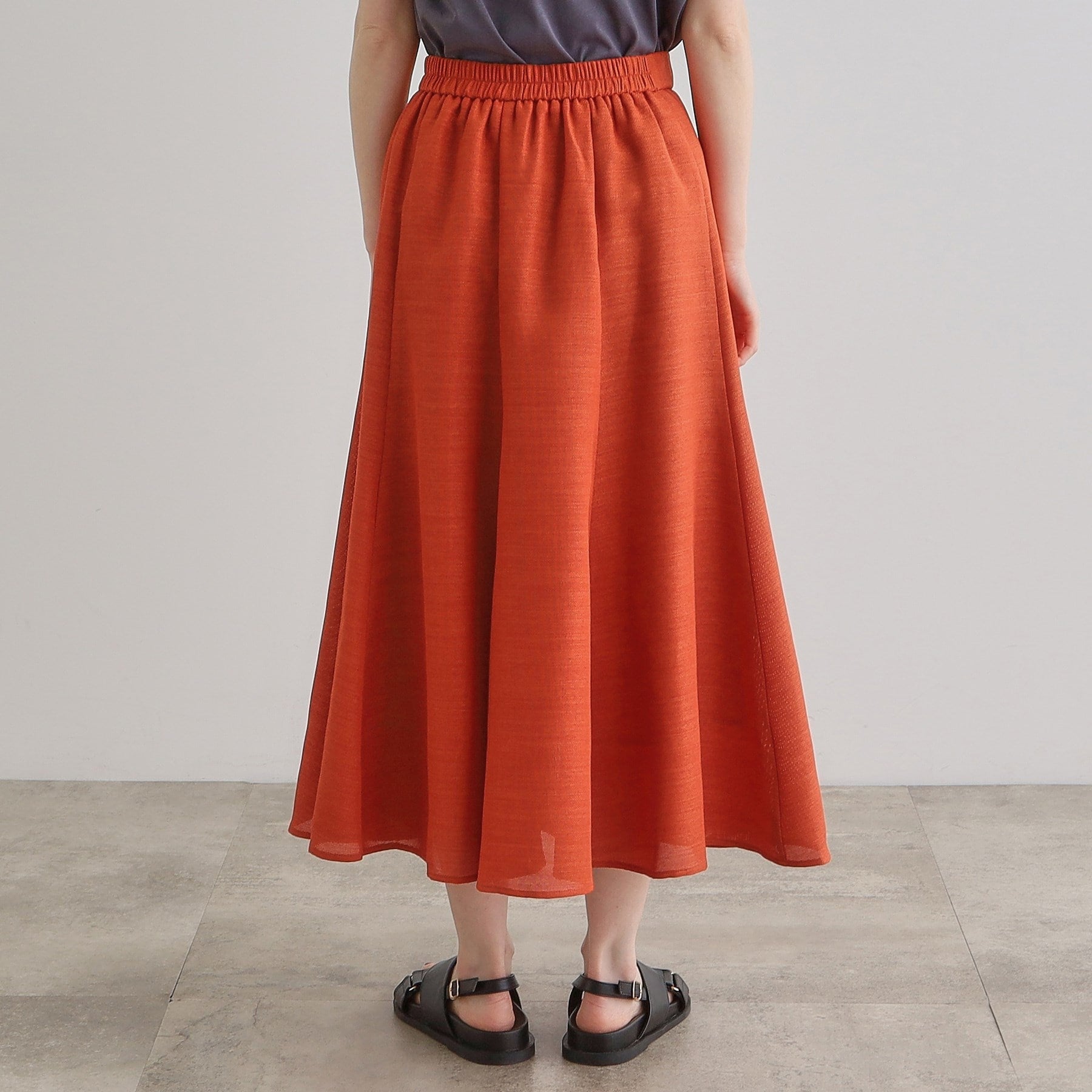 グローブ grove 麻調メッシュフレアスカート (オレンジ(066)) オレンジ(066)