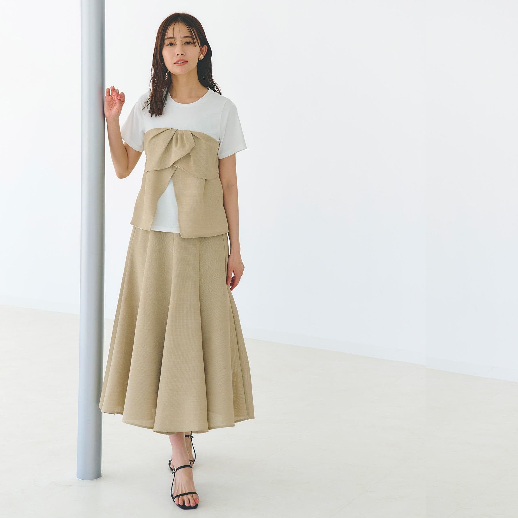 グローブ grove 麻調メッシュフレアスカート (オレンジ(066)) オレンジ(066)