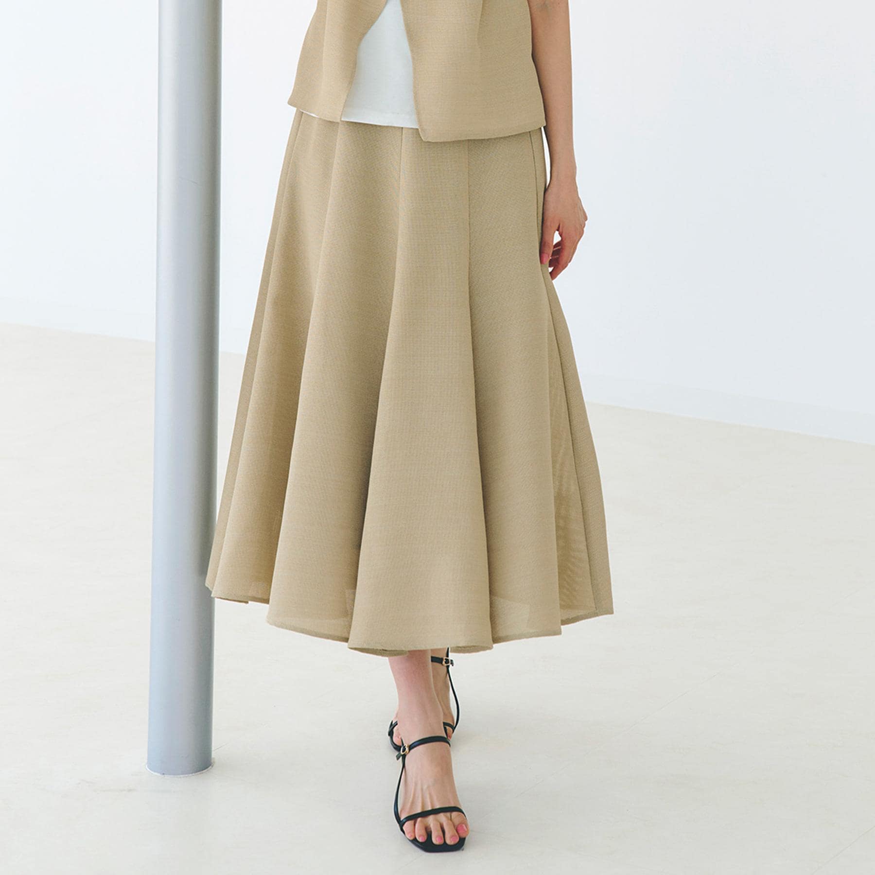 グローブ grove 麻調メッシュフレアスカート (オレンジ(066)) オレンジ(066)