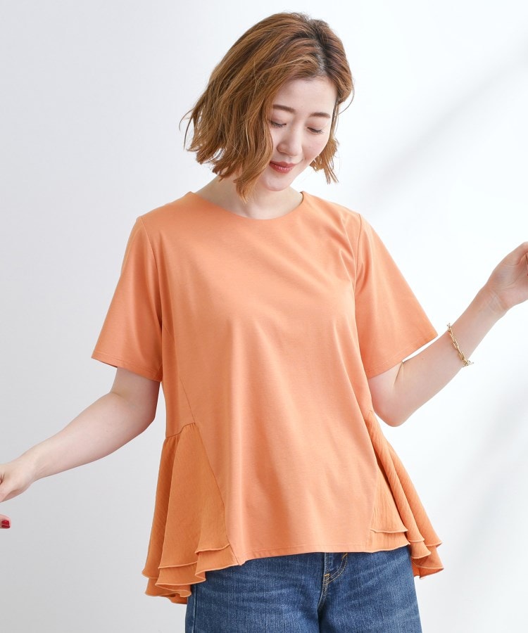 グローブ grove 【UV・冷感】布帛使いフレアーTシャツ (オレンジ(067)) オレンジ(067)