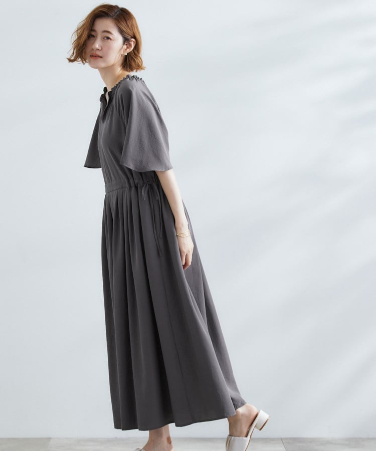 グローブ grove 【撥水】スパンボイルフレアスリーブワンピース (チャコールグレー(014)) チャコールグレー(014)