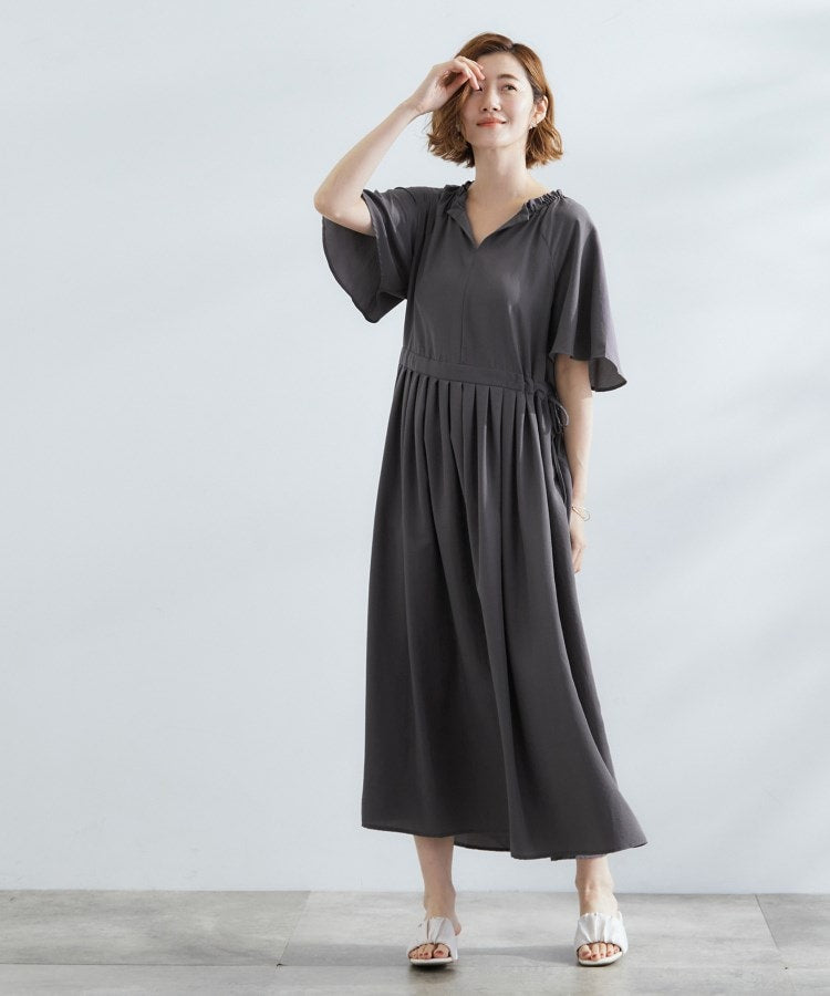 グローブ grove 【撥水】スパンボイルフレアスリーブワンピース (チャコールグレー(014)) チャコールグレー(014)