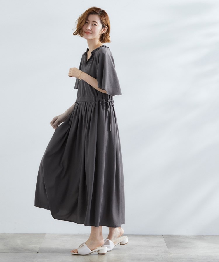 グローブ grove 【撥水】スパンボイルフレアスリーブワンピース (チャコールグレー(014)) チャコールグレー(014)