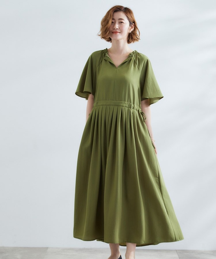 グローブ grove 【撥水】スパンボイルフレアスリーブワンピース (チャコールグレー(014)) チャコールグレー(014)