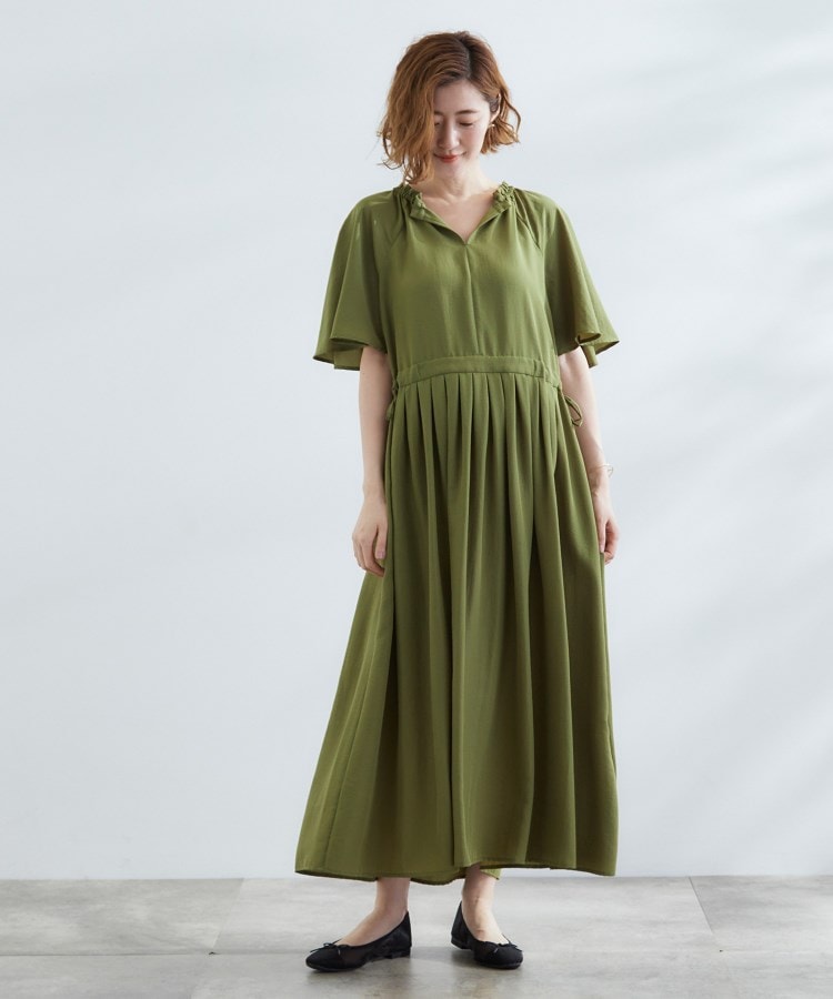 グローブ grove 【撥水】スパンボイルフレアスリーブワンピース (チャコールグレー(014)) チャコールグレー(014)