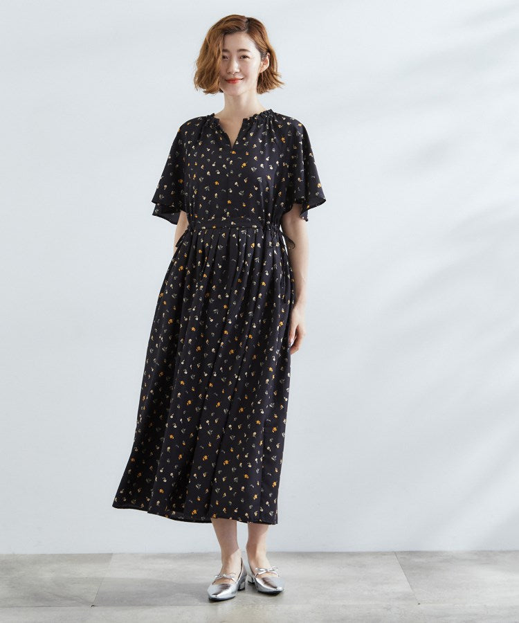 グローブ grove 【撥水】スパンボイルフレアスリーブワンピース (チャコールグレー(014)) チャコールグレー(014)