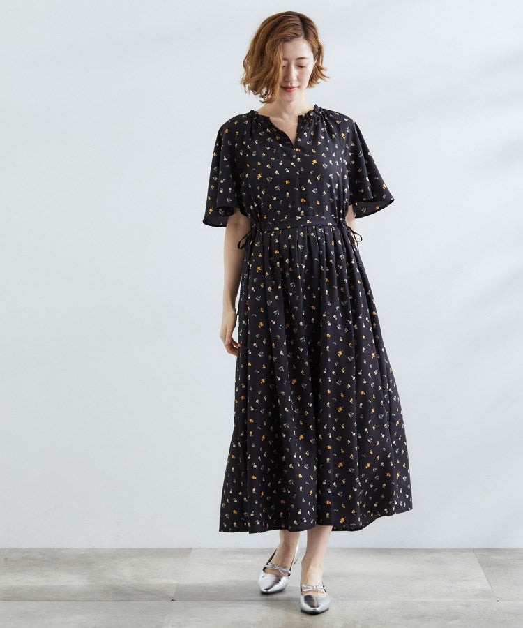 グローブ grove 【撥水】スパンボイルフレアスリーブワンピース (チャコールグレー(014)) チャコールグレー(014)