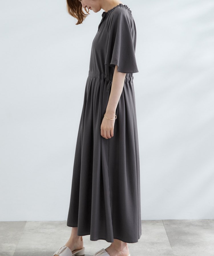 グローブ grove 【撥水】スパンボイルフレアスリーブワンピース (チャコールグレー(014)) チャコールグレー(014)