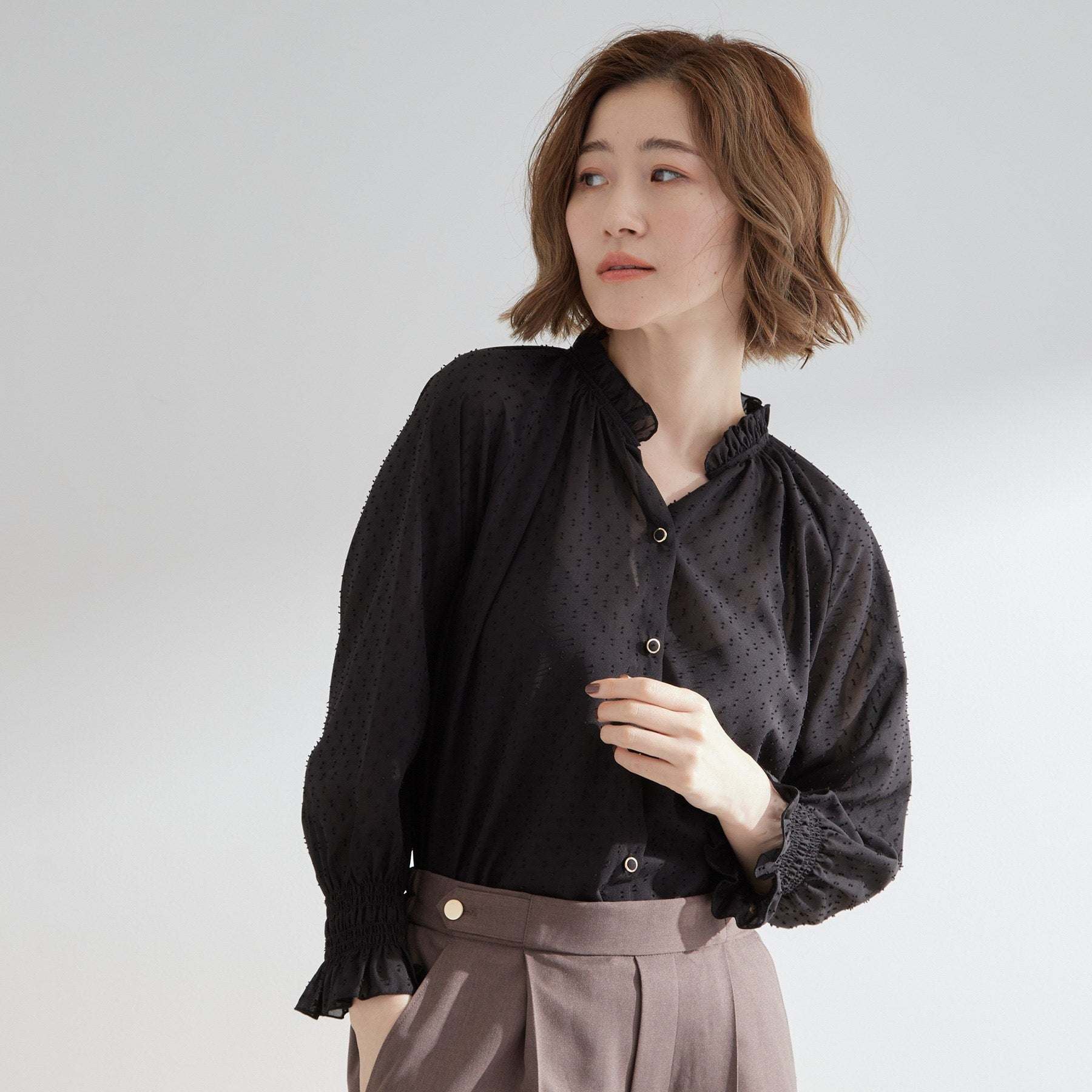 トップス SHIRRING DESIGN BLOUSE Grove Shirring Volume Blouse