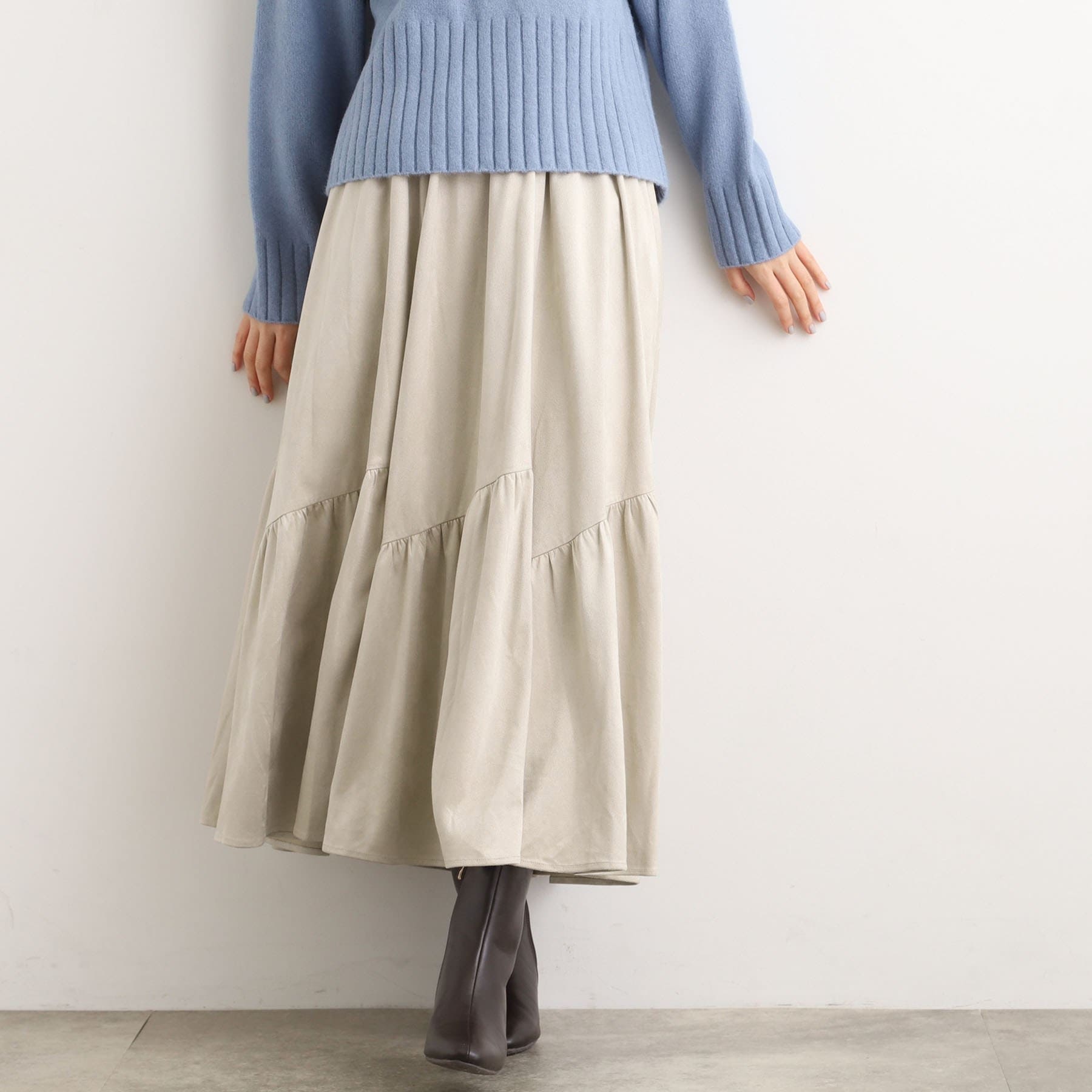 グローブ grove スエードライク マキシティアードスカート (グレージュ(050)) グレージュ(050)