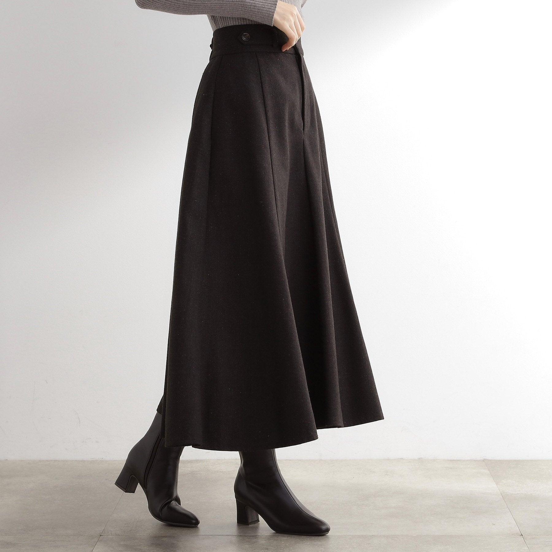 グローブ grove へリンボンツイードフレアマキシスカート (ブラウン(044)) ブラウン(044)