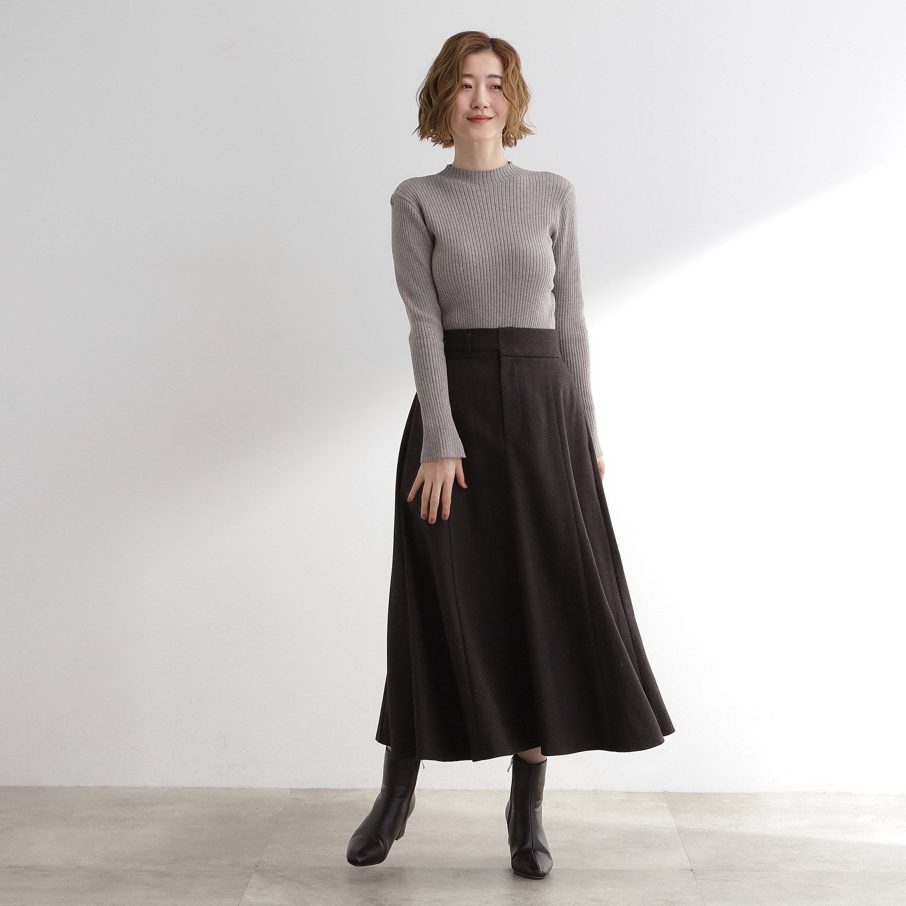 グローブ grove へリンボンツイードフレアマキシスカート (ブラウン(044)) ブラウン(044)