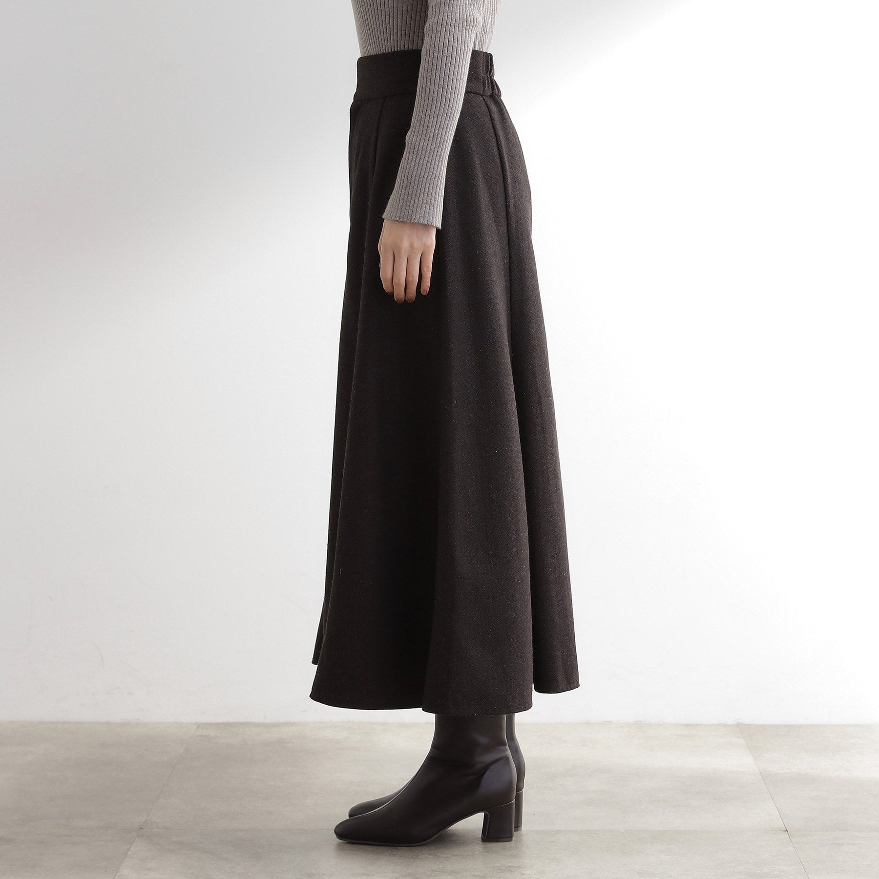 グローブ grove へリンボンツイードフレアマキシスカート (ブラウン(044)) ブラウン(044)