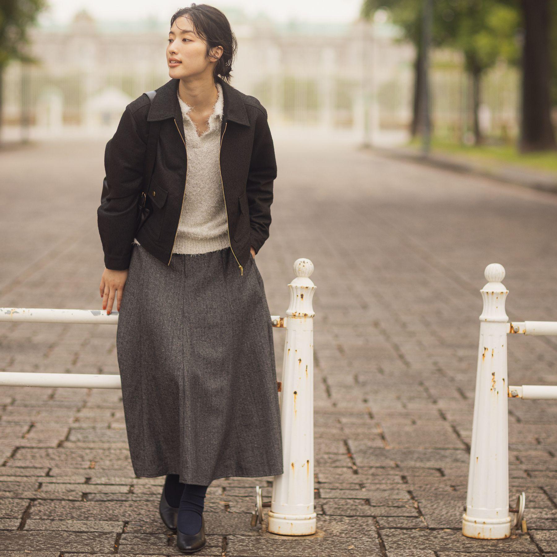 グローブ grove へリンボンツイードフレアマキシスカート (ブラウン(044)) ブラウン(044)